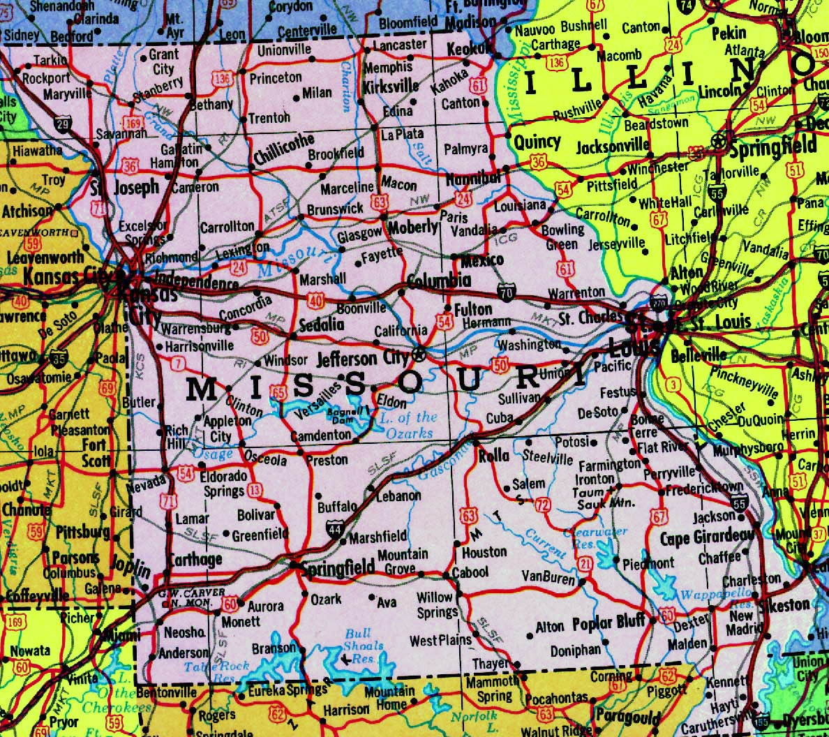 Detailed Map Of Missouri State With Highways Vidiani Maps Of All Countries In One Place