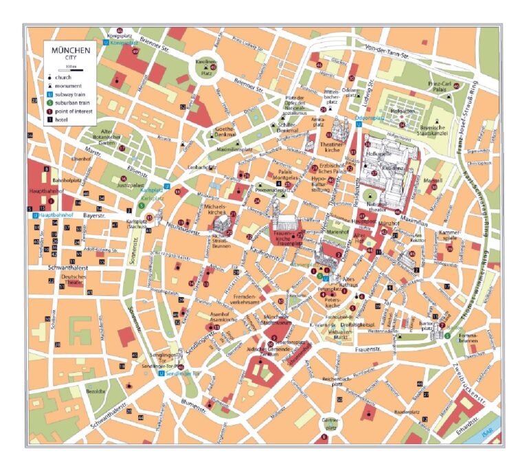 Detailed Tourist Map Of Downtown Of Munich City Munich Germany Europe Mapsland Maps Of The World