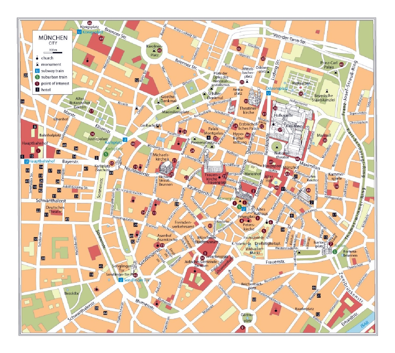 Detailed Tourist Map Of Downtown Of Munich City Munich Germany Europe Mapsland Maps Of The World