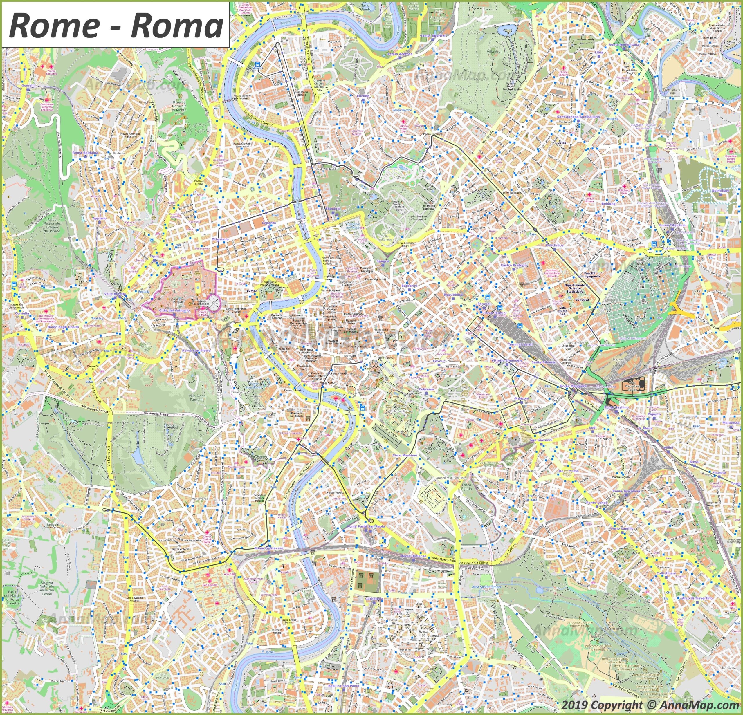 Detailed Tourist Maps Of Rome Italy Free Printable Maps Of Rome AnnaMap