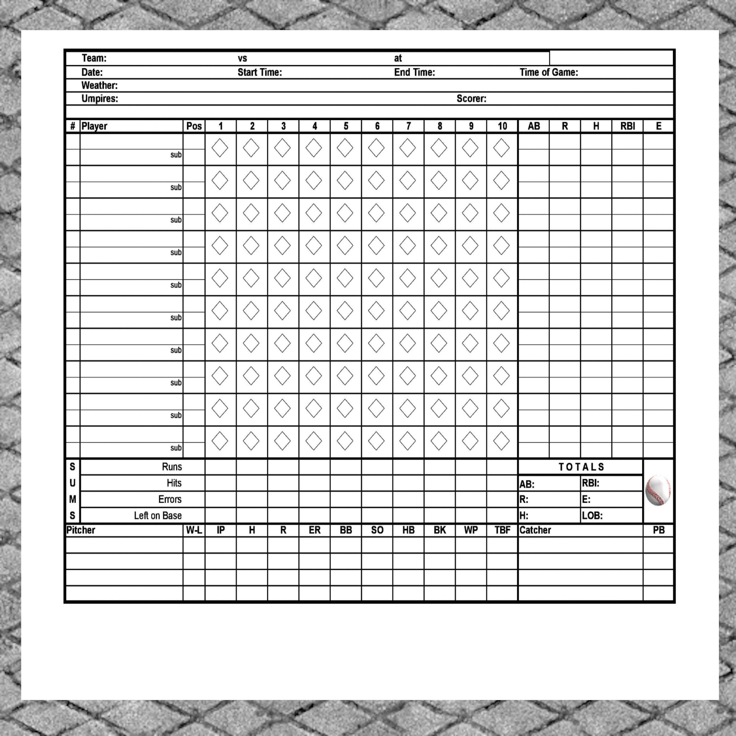 Digital Download Baseball Scorebook Little League Pro Games 