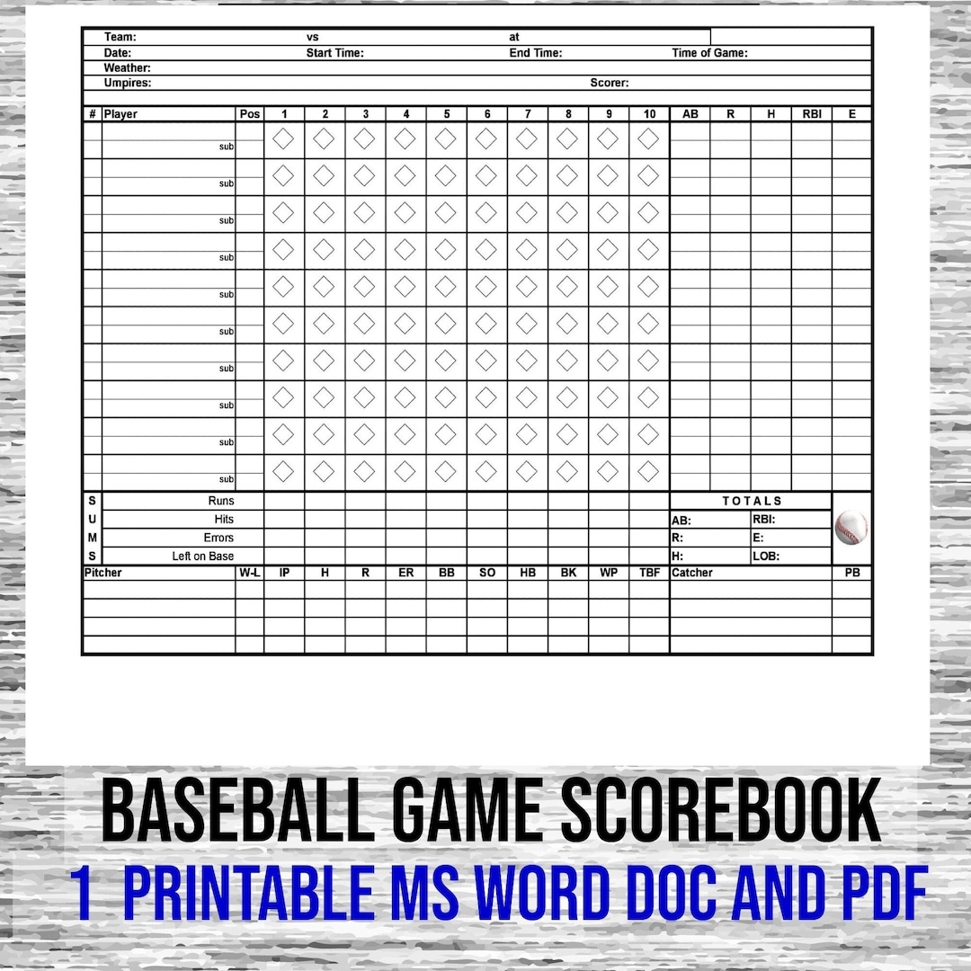 Digital Download Baseball Scorebook Little League Pro Games 