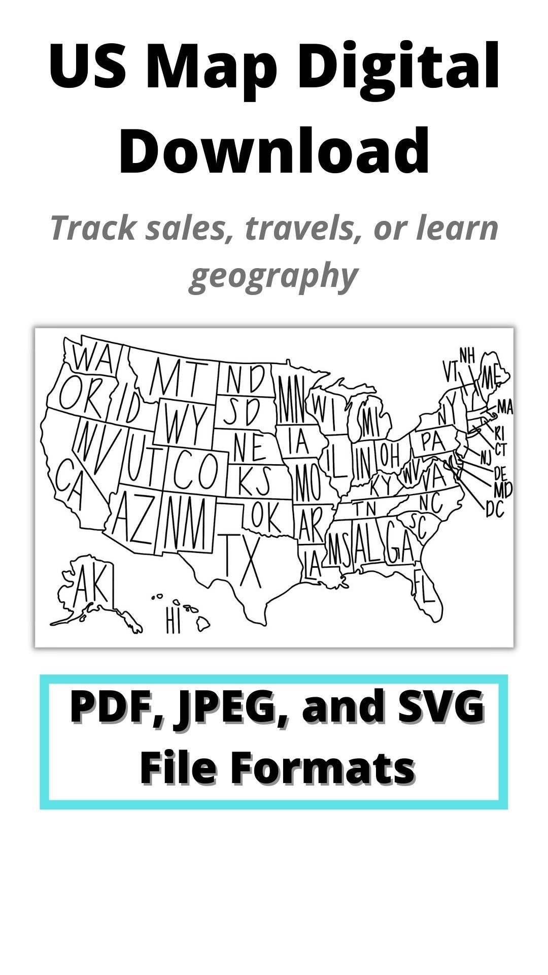 Digital Download Sales Map SVG US Map US Sales Map With Abbreviations For Printing And Coloring Sales Tracker Etsy Seller Sales Tracker Etsy