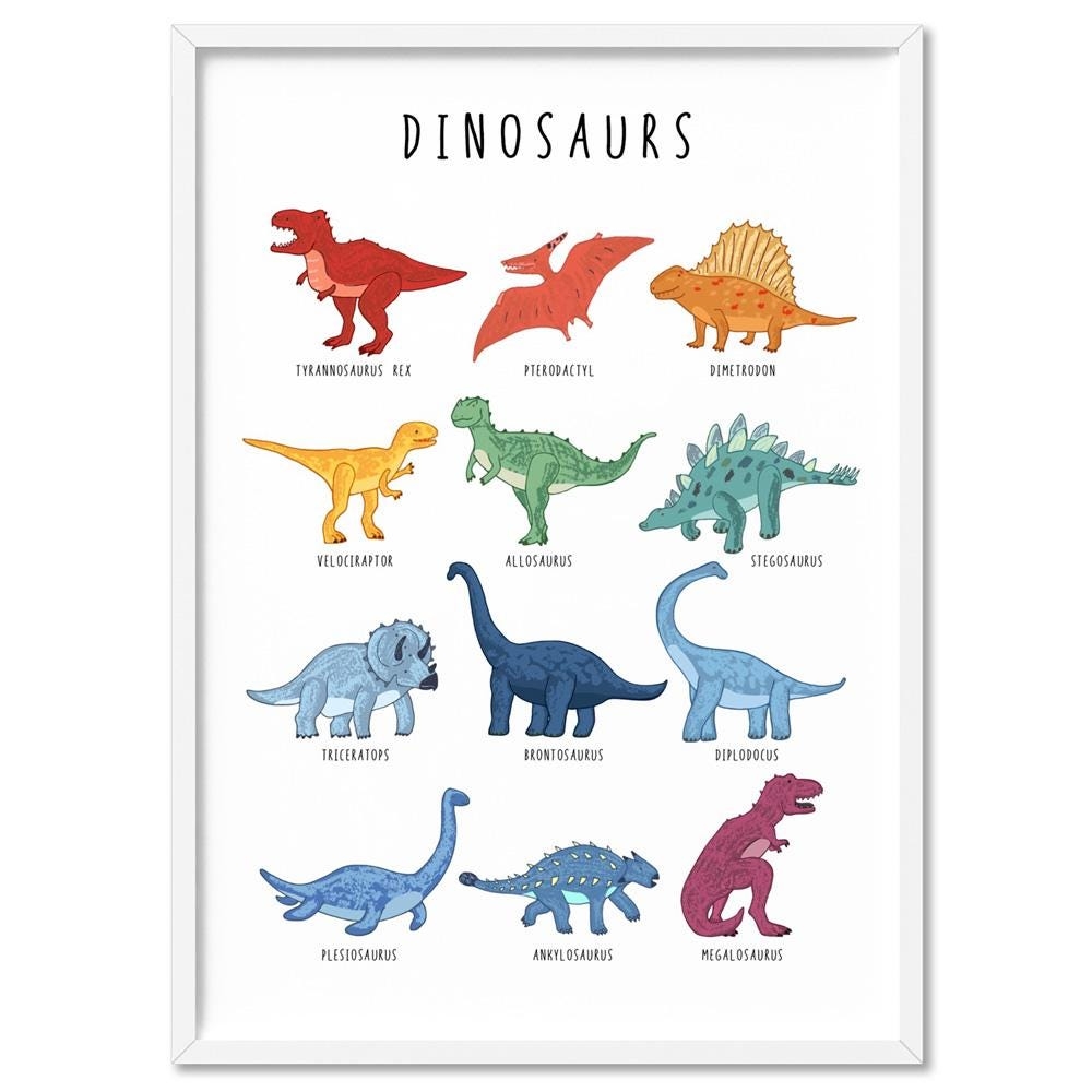 Dinosaurs Chart Art Print Colourful Dinosaurs Poster For Kids Or Nursery Room Decor Bright Cartoon Dinosaur Chart Girls Or Boys KDS 37 Etsy Hong Kong