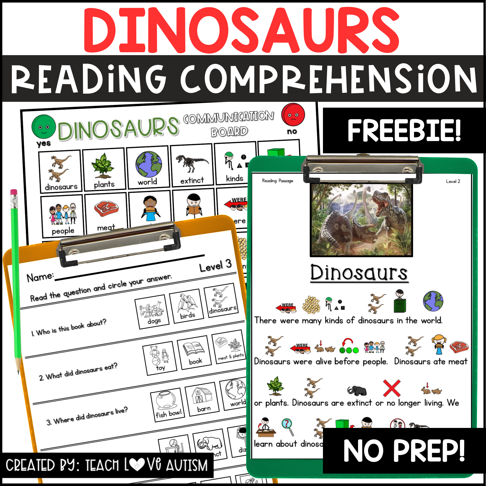 Dinosaurs Reading Visually Comprehension FREEBIE Teach Love Autism