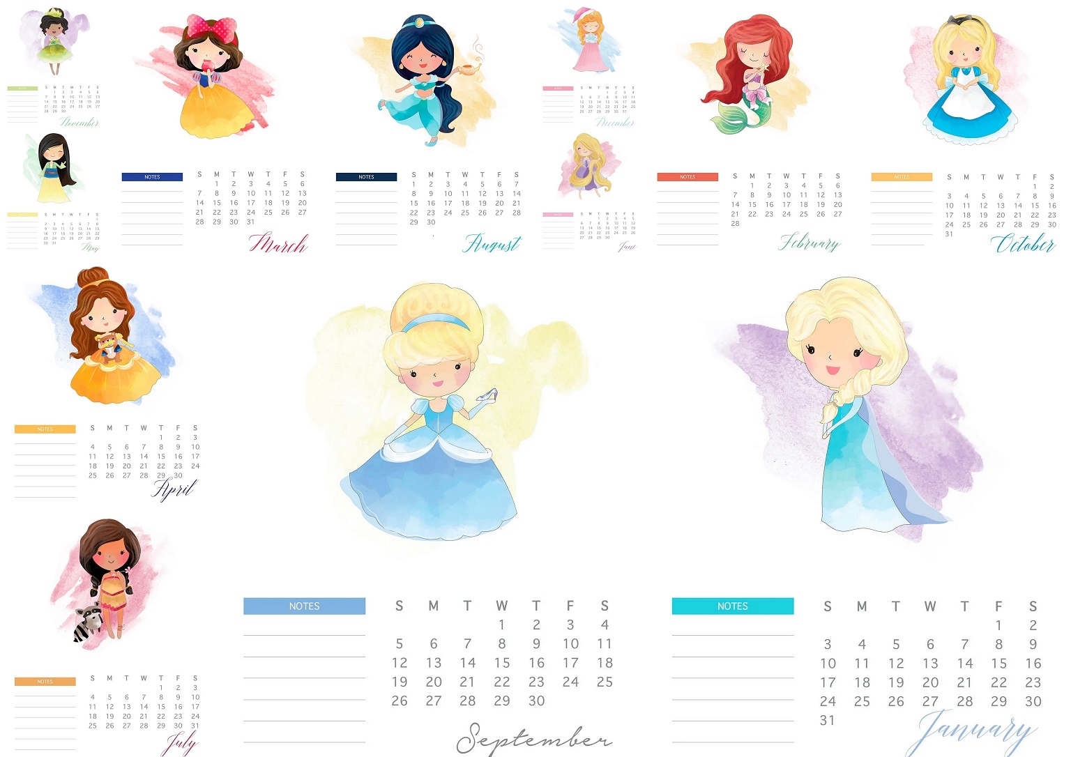 Disney Princess Free Printable 2021 Calendar Oh My Fiesta In English