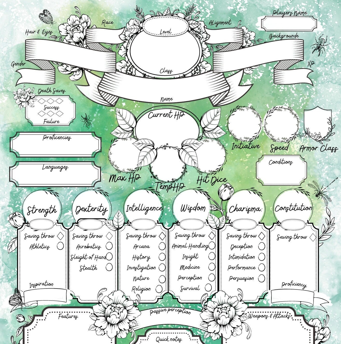 Dnd Printable Character Sheet Dnd Botanical Character Sheet Dnd Character Sheet Template D D Druid Character Sheet RPG Character Sheet Etsy Israel
