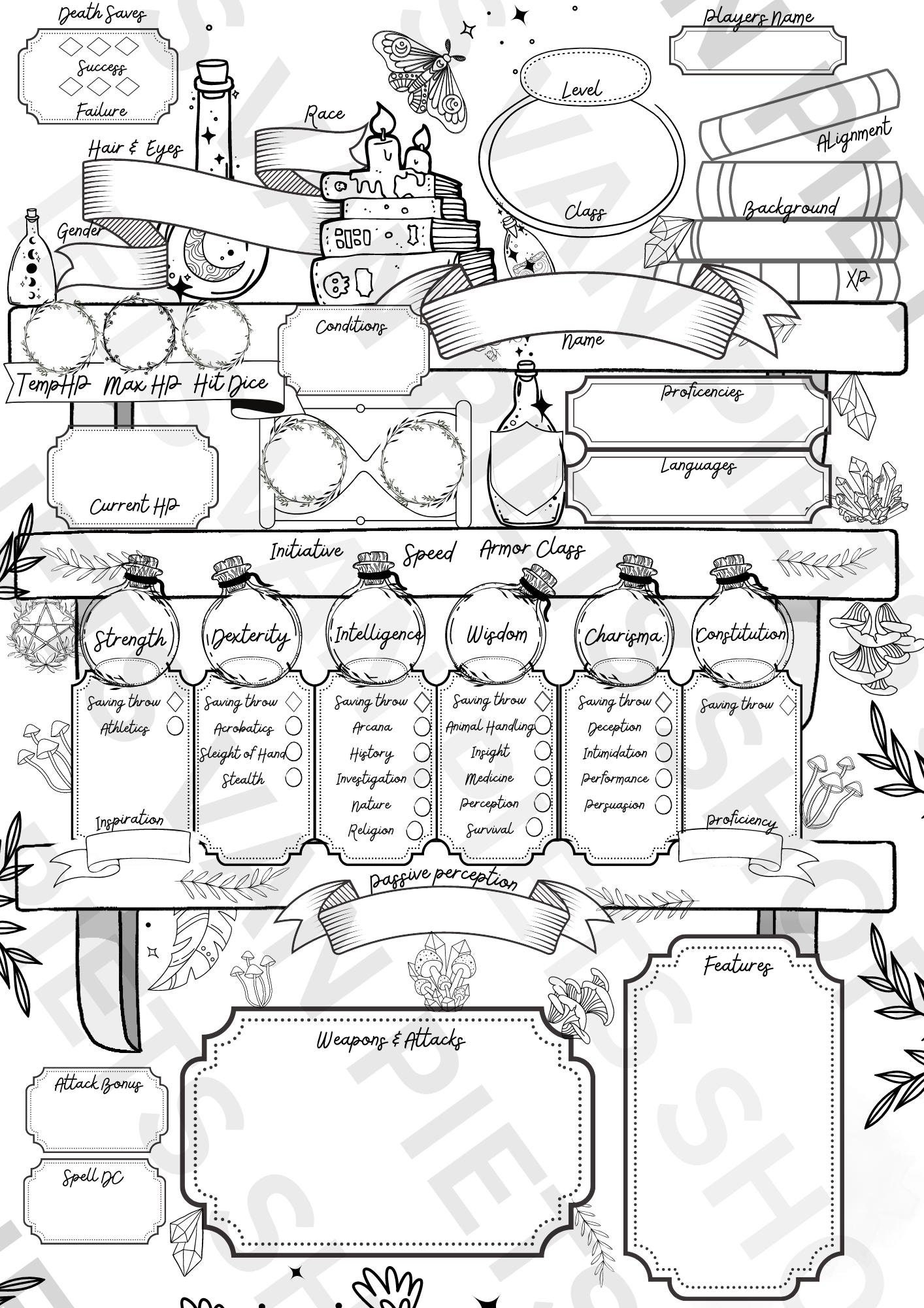 Dnd Printable Character Sheet RPG Potion Seller Character Sheet Dnd Coloring Character Sheet D D Potion Character Sheet Dnd Char Sheet Etsy