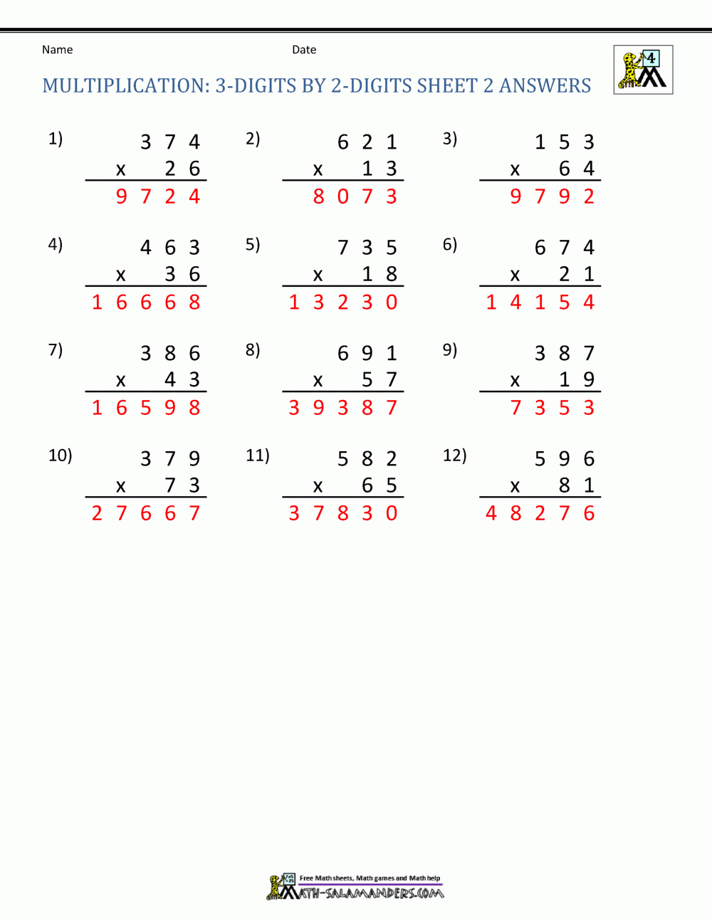 Double Digit Multiplication Worksheets 4th Grade