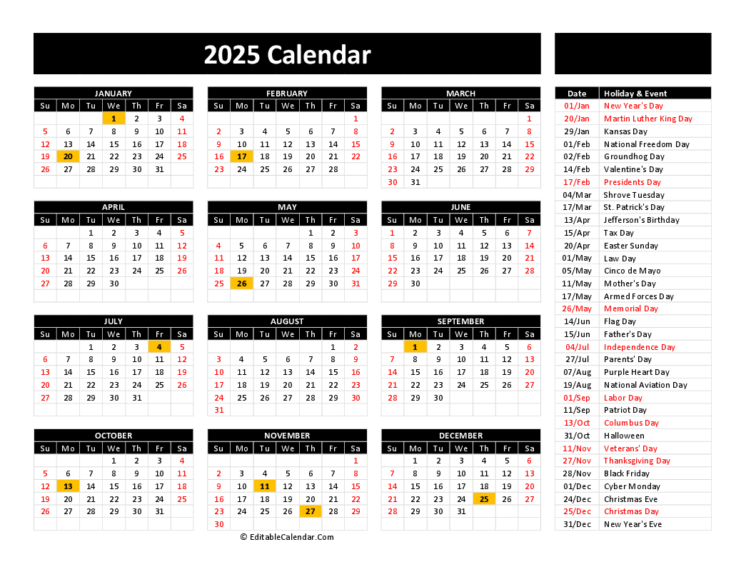 Download 2025 Printable Calendar Free PDF Version 