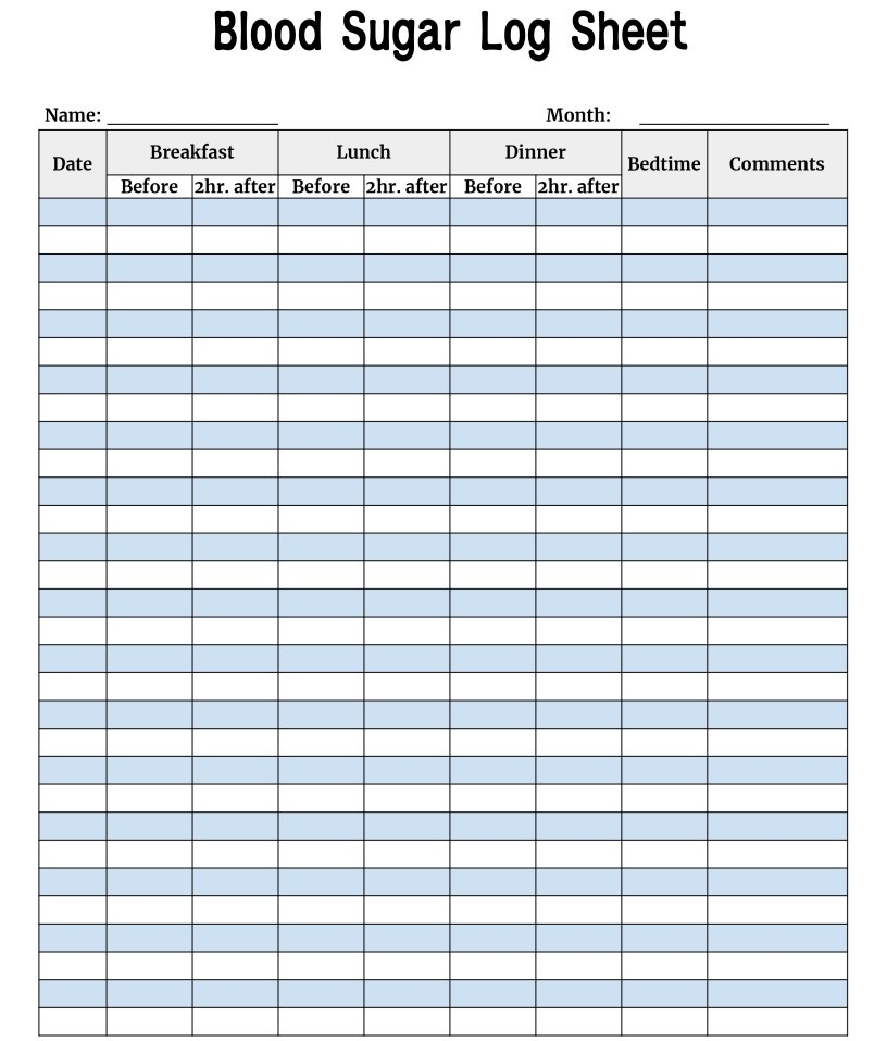 Download A Free Large Print Printable Blood Sugar Log Sheetu200b Printerfriendly