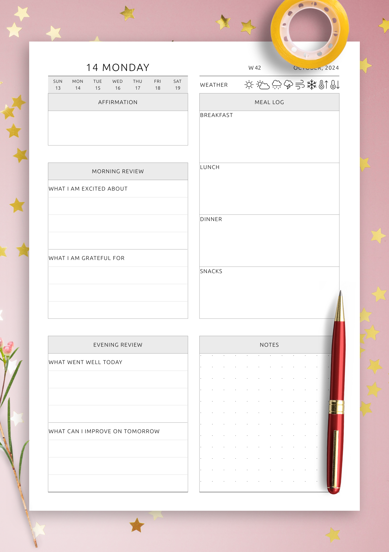 Download Daily Review Template Printable PDF Or Digital For 