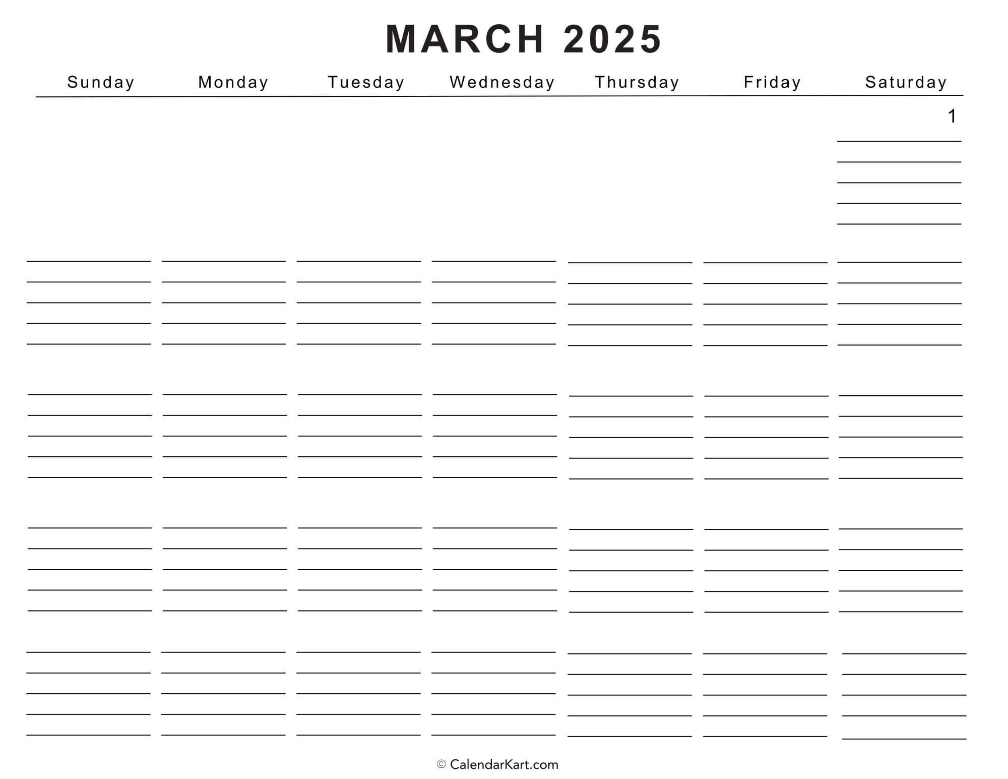 Download Free Printable March 2025 Calendar Calendarkart