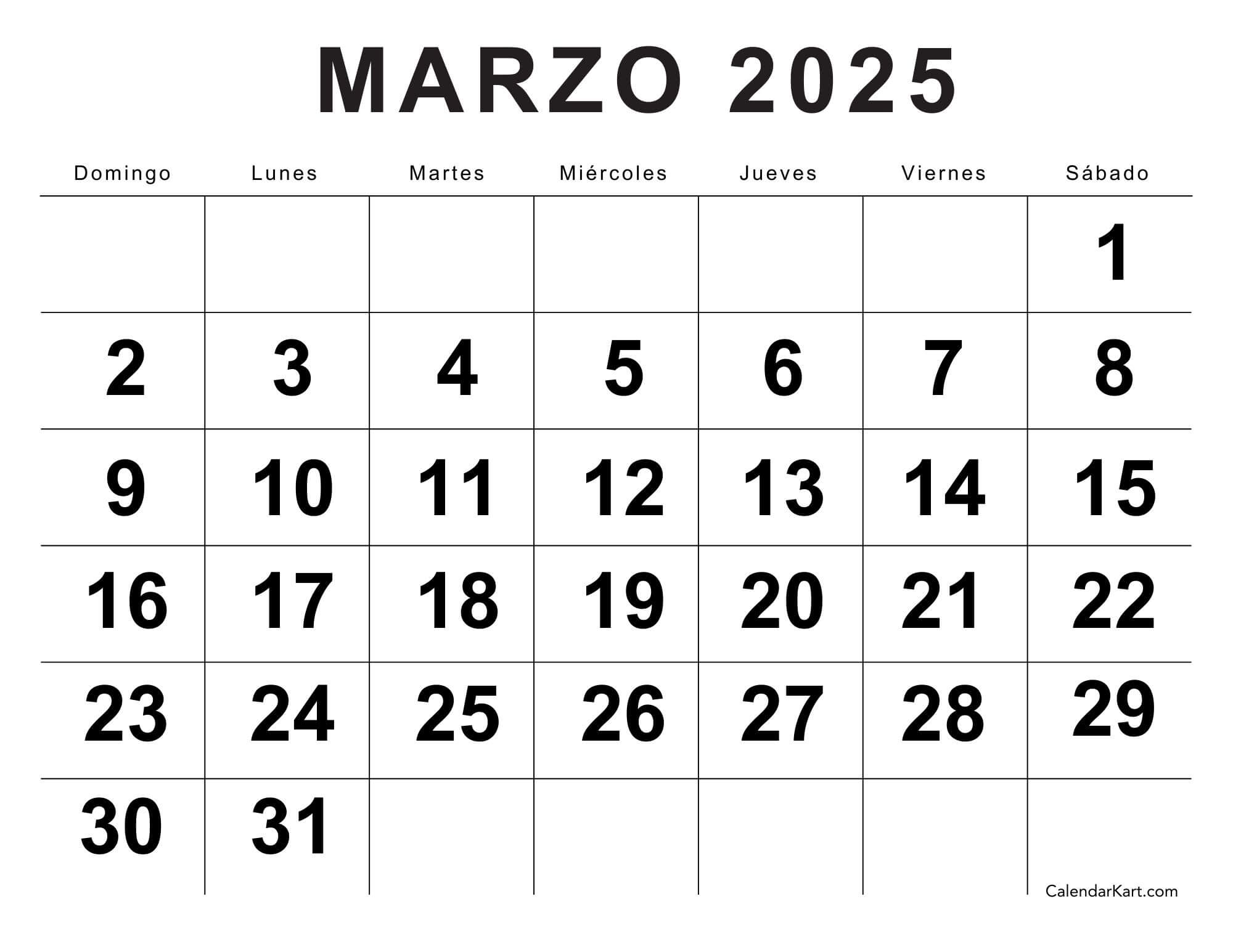 Download Free Printable March 2025 Calendar Calendarkart