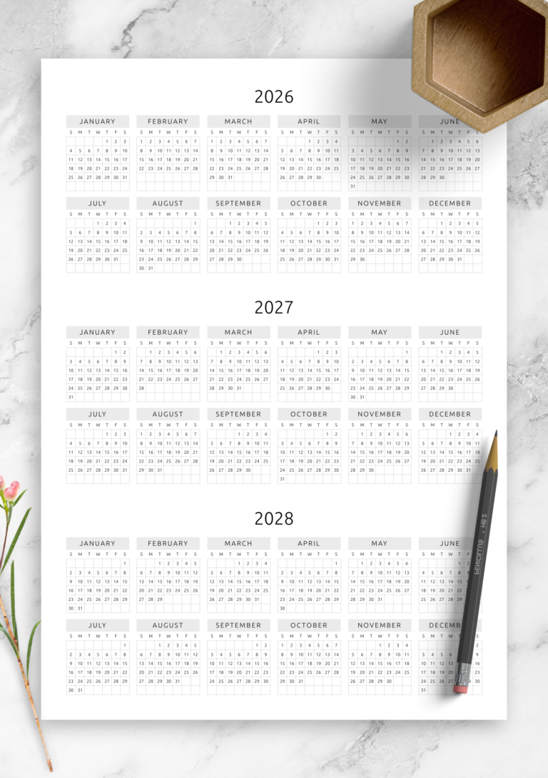 Download Printable 3 year Calendar Template Original Style PDF