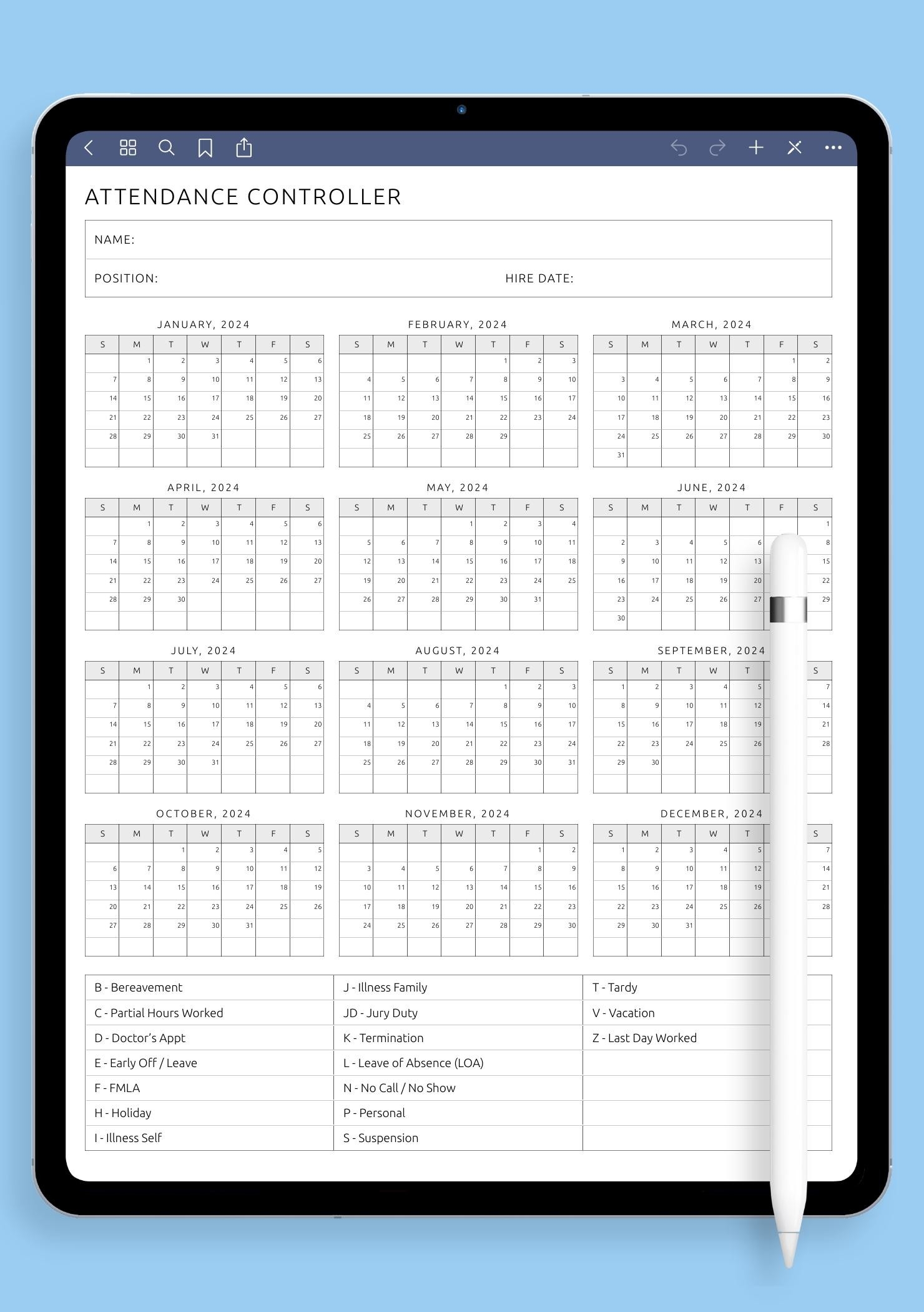 Free Printable Attendance Calendar