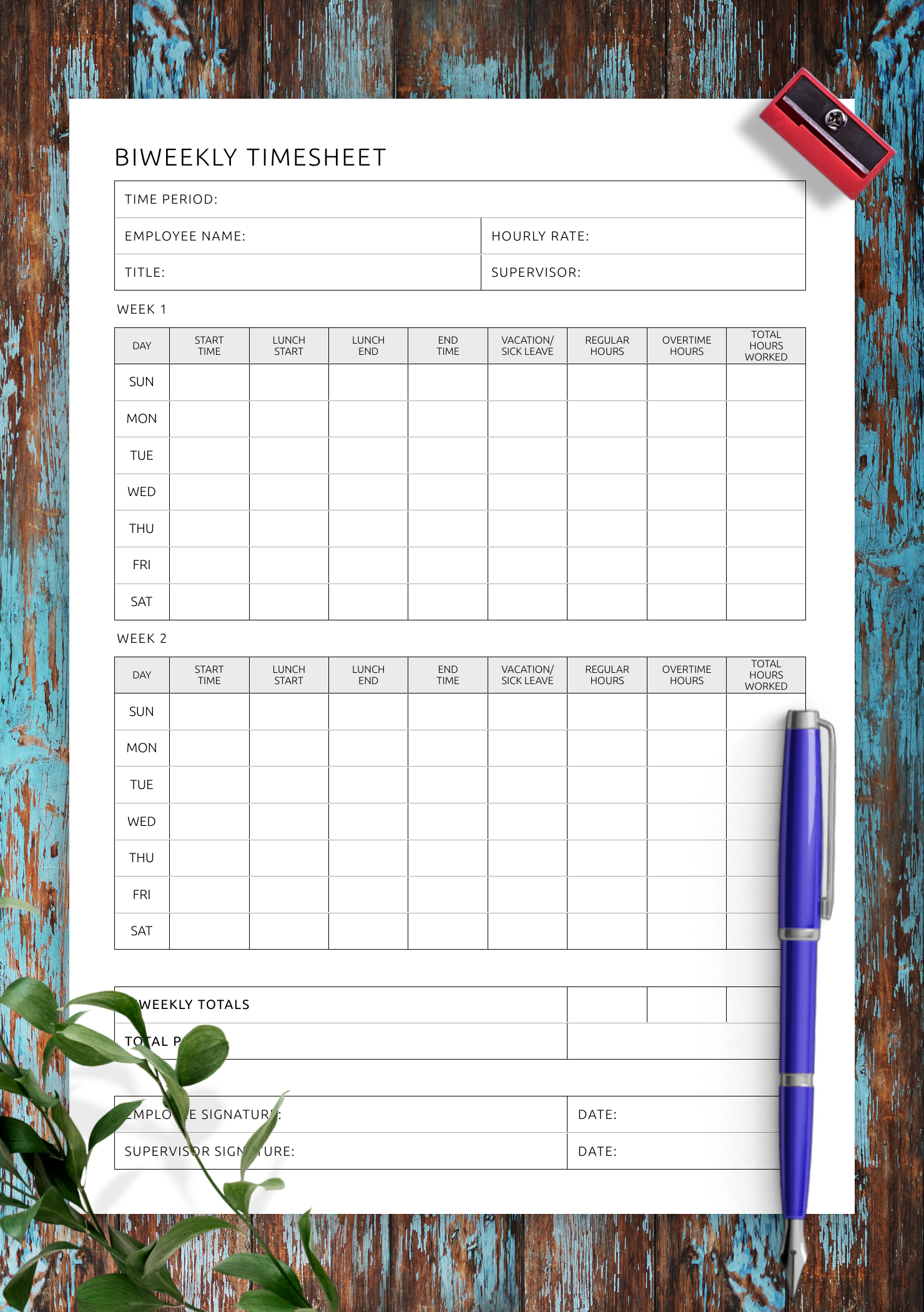 Download Printable Biweekly Timesheet Template PDF