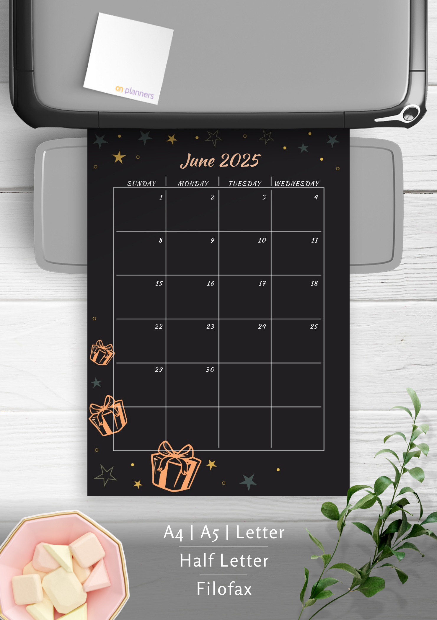 Download Printable Black Monthly Birthday Calendar PDF
