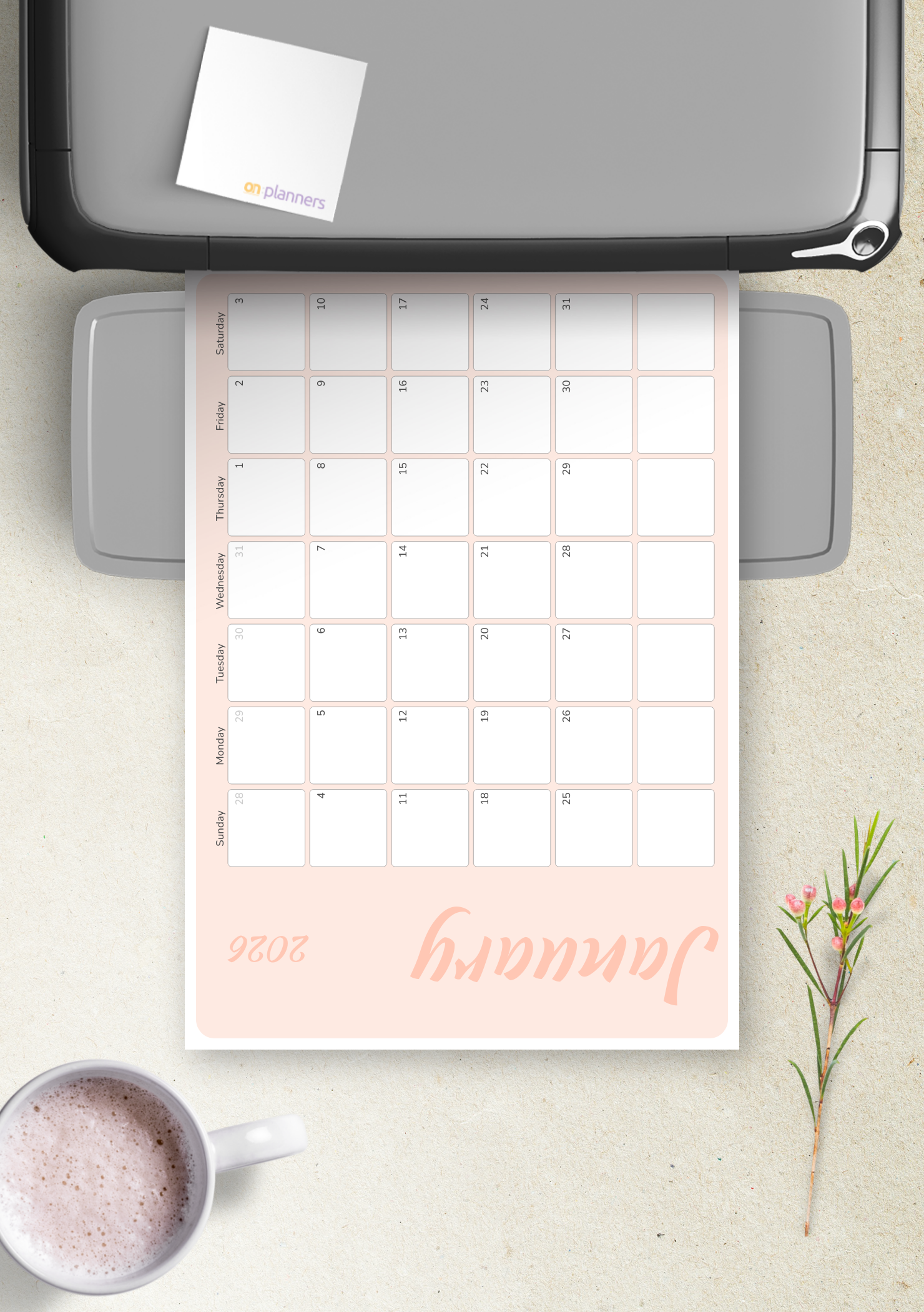Download Printable Colored Pink Monthly Calendar PDF