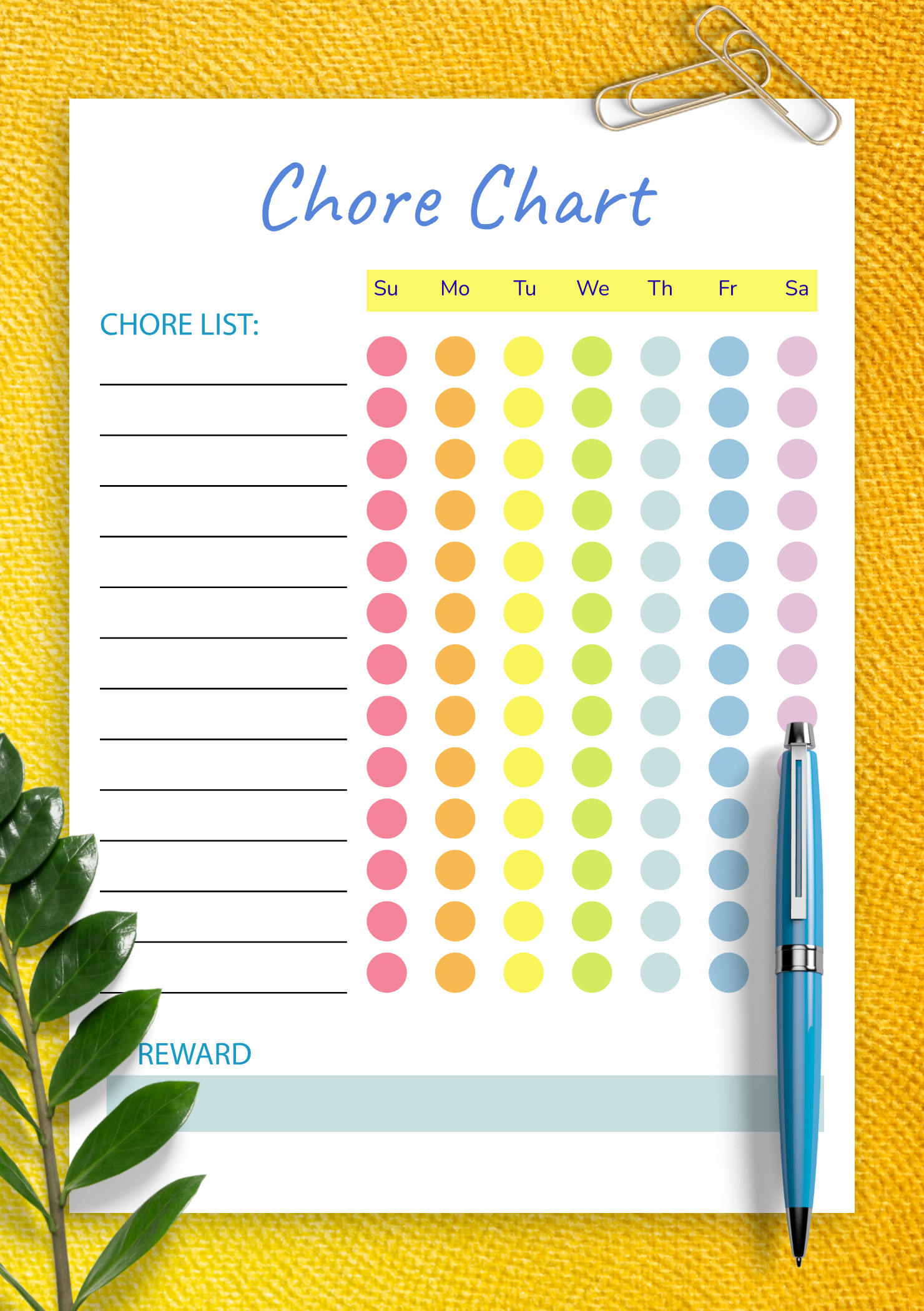 Free Printable Daily Chore Chart Template