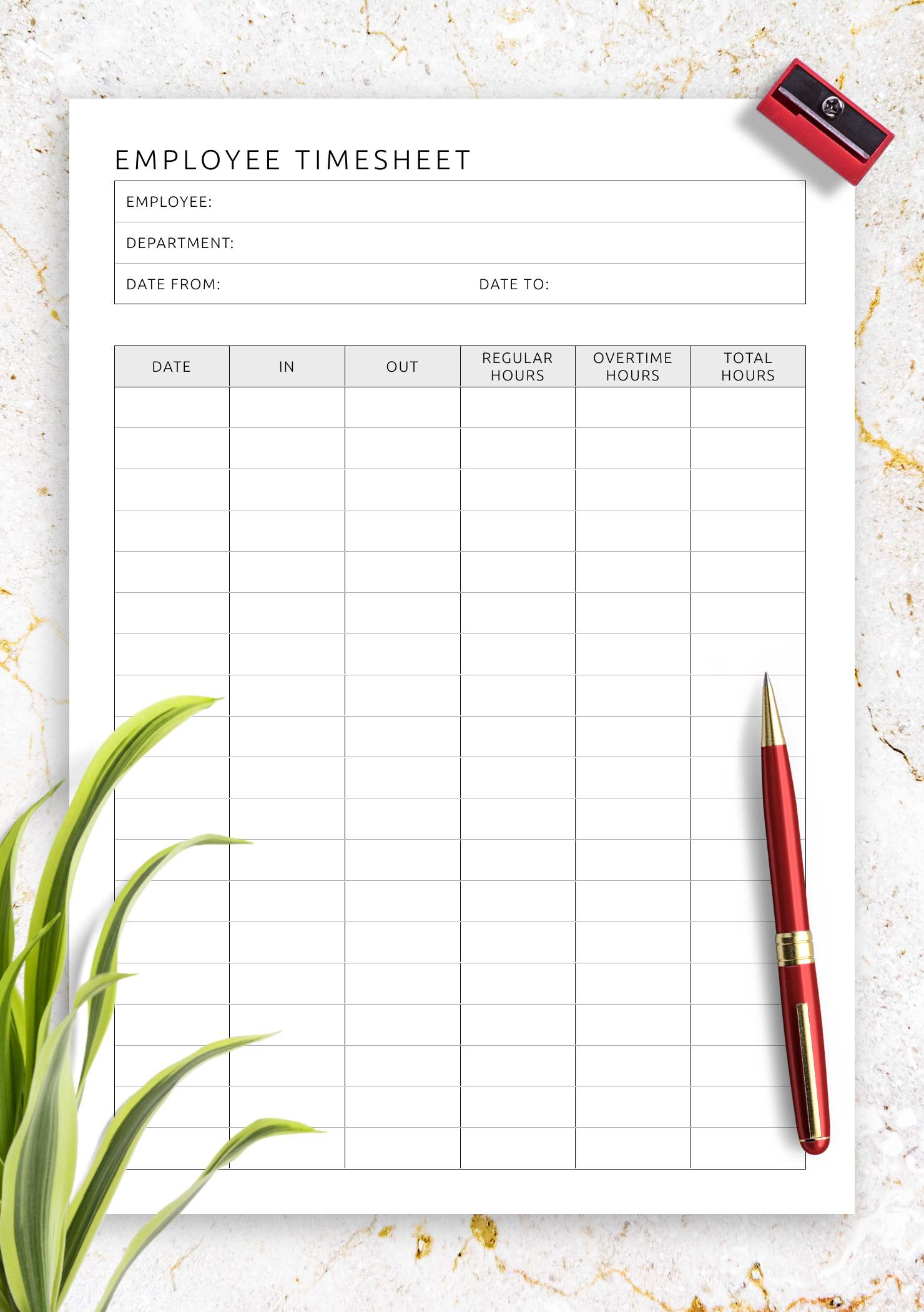 Download Printable Employee Timesheet Template PDF