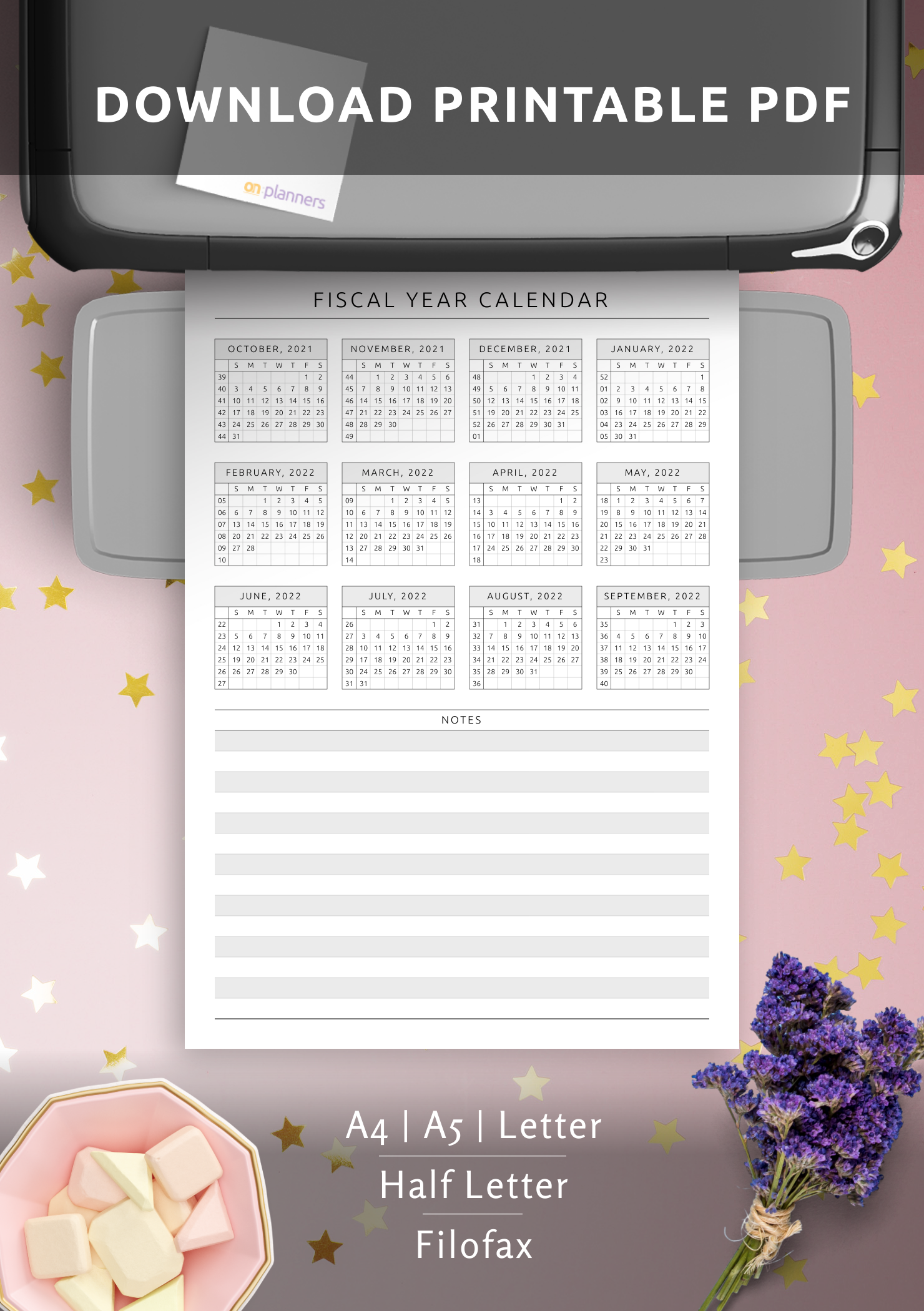 Download Printable Fiscal Year Calendar Template PDF