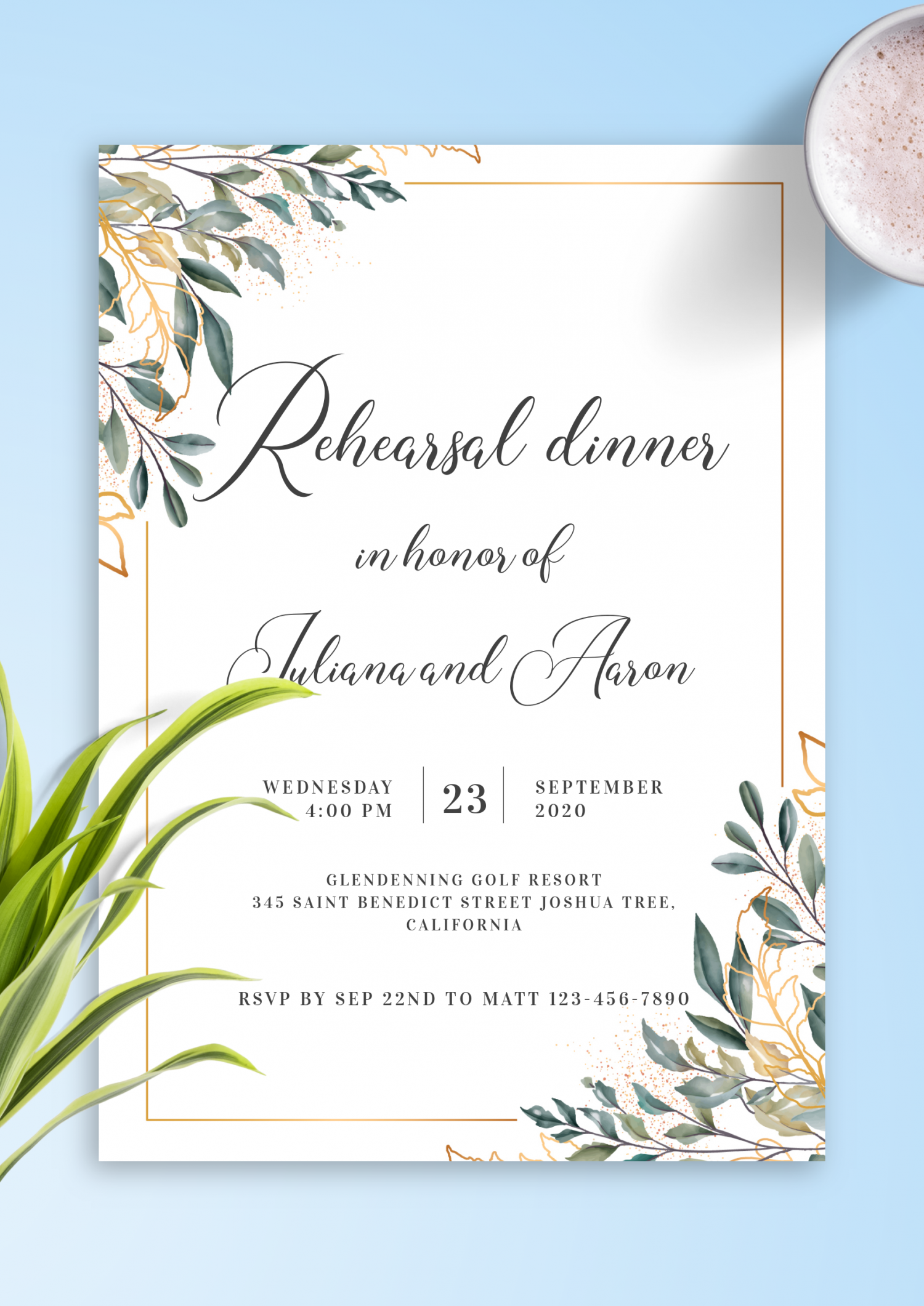 Download Printable Golden Leaves Rehearsal Dinner Invitation PDF Download Printable Golden Leaves Rehearsal Dinner Invitation PDF