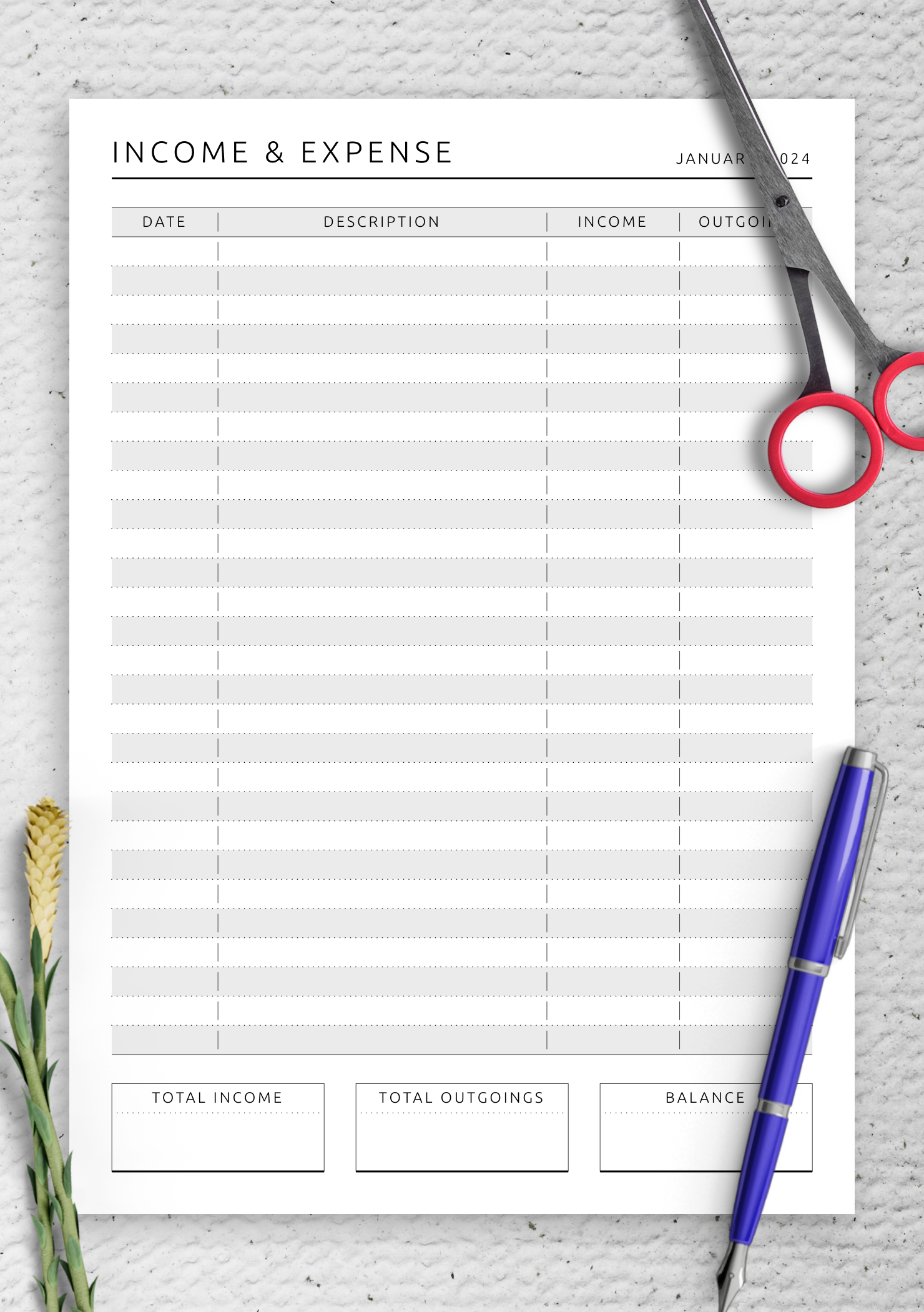 Download Printable Income Expense Tracker Original Style PDF