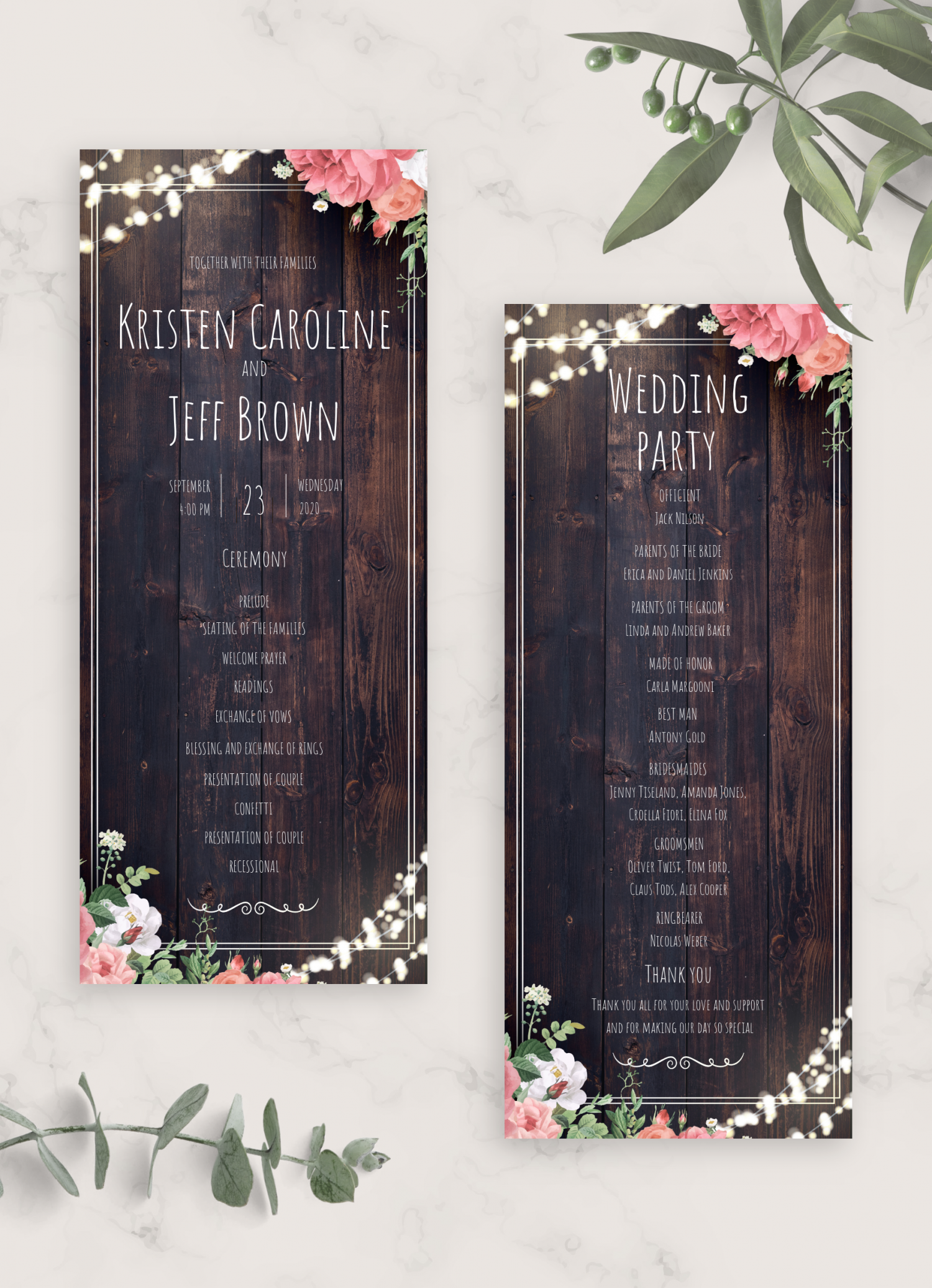 Download Printable Wood Rustic Wedding Program Card PDF