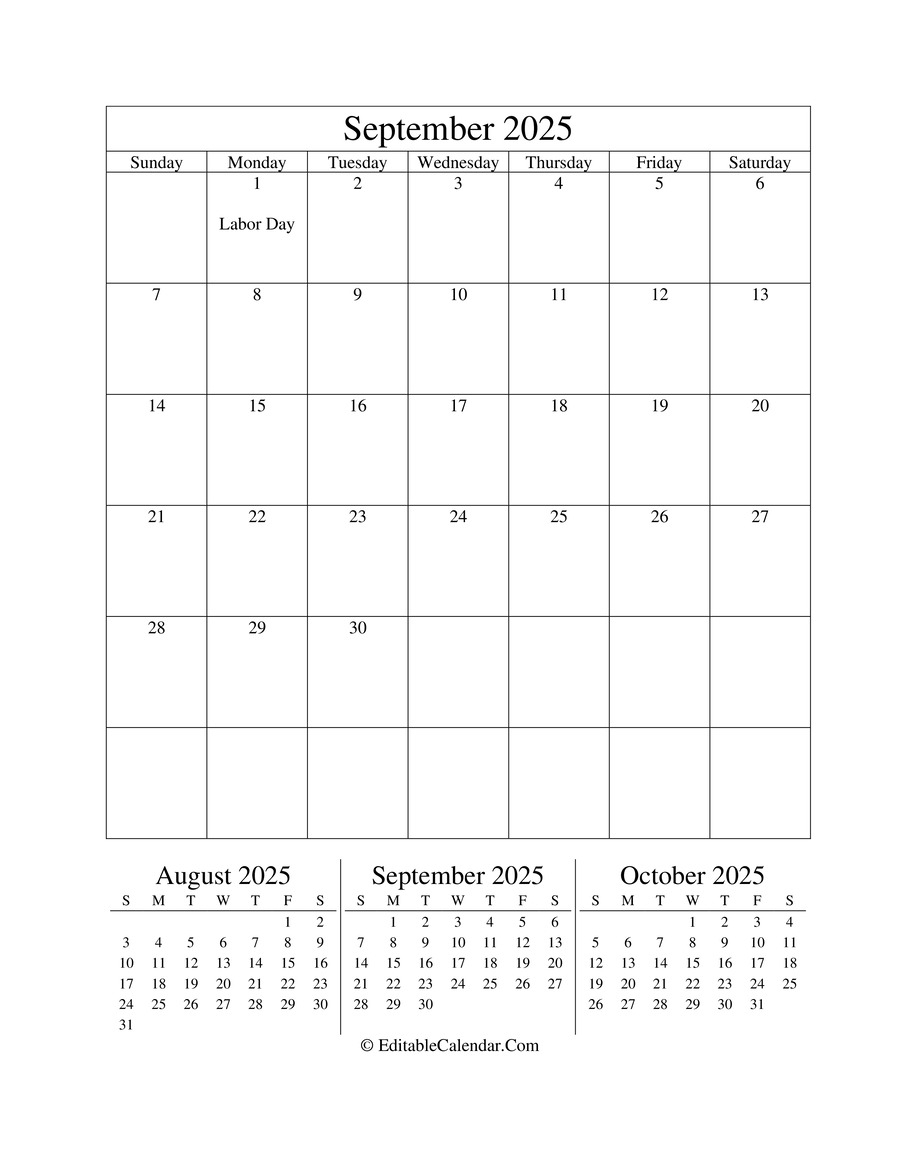 Download September 2025 Editable Calendar Portrait Word Version 