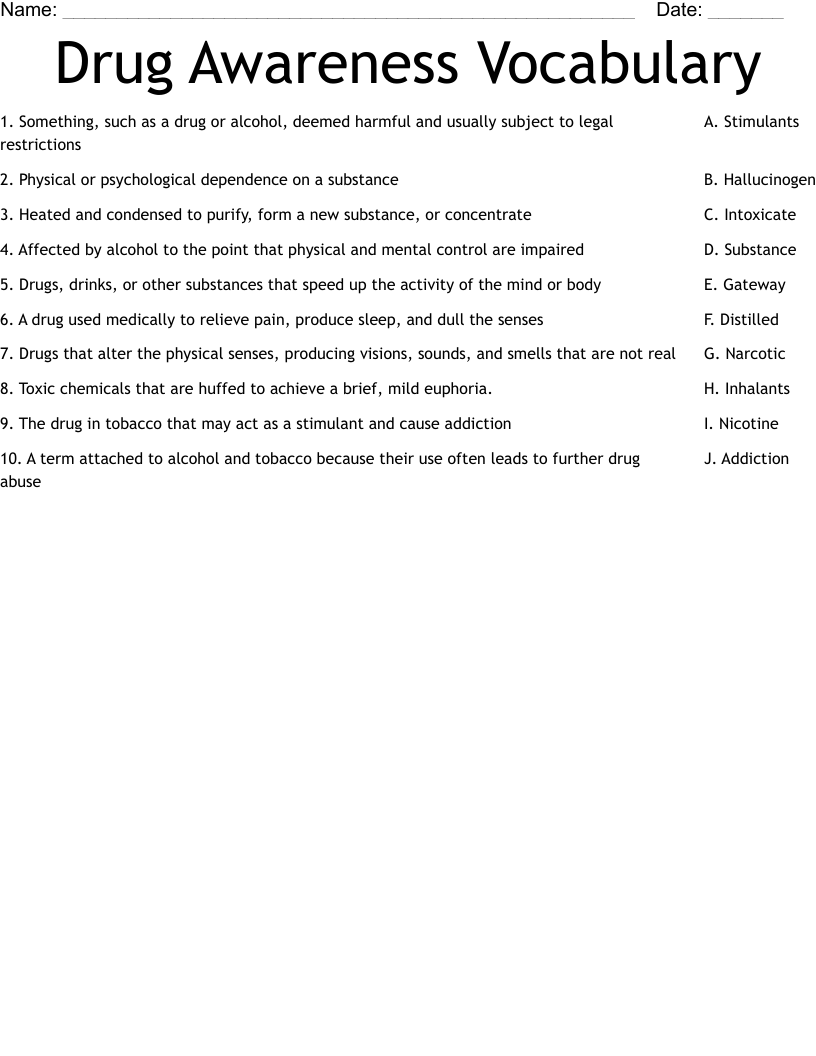 Printable Drug Education Worksheets