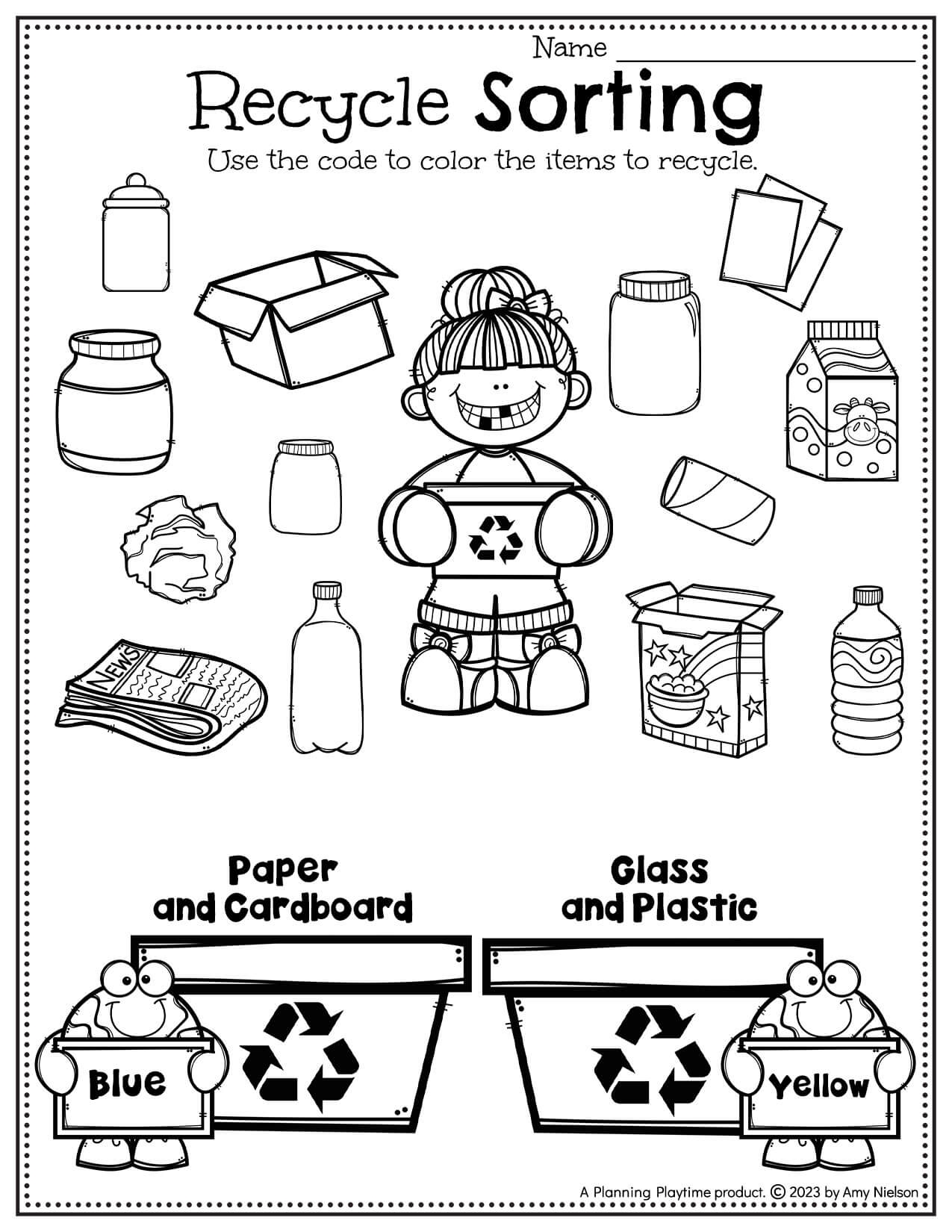 Printable Recycling Sorting Activity Worksheet