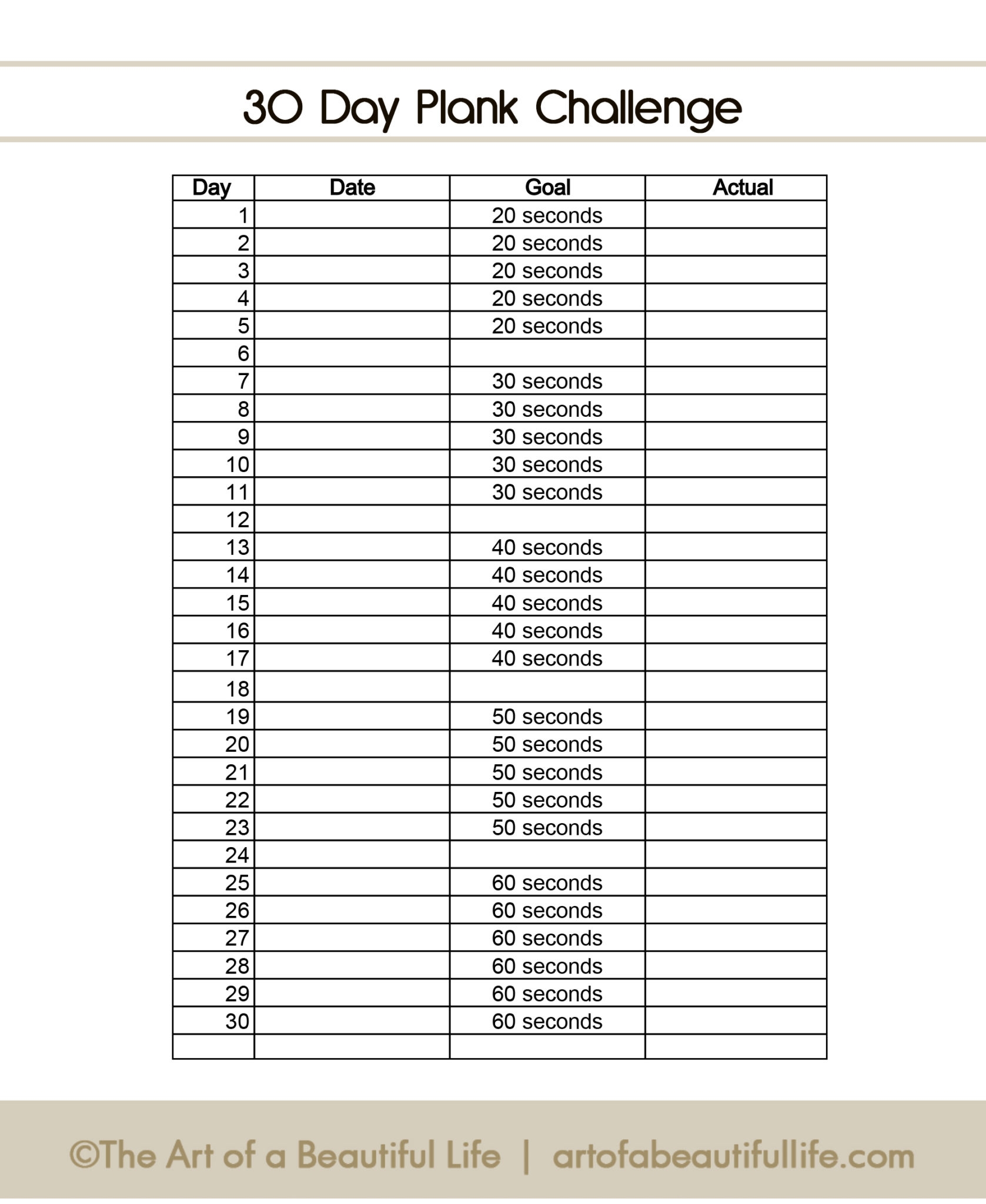 Easy 30 Day Plank Challenge The Art Of A Beautiful Life Easy 30 Day Plank Challenge The Art Of A Beautiful Life