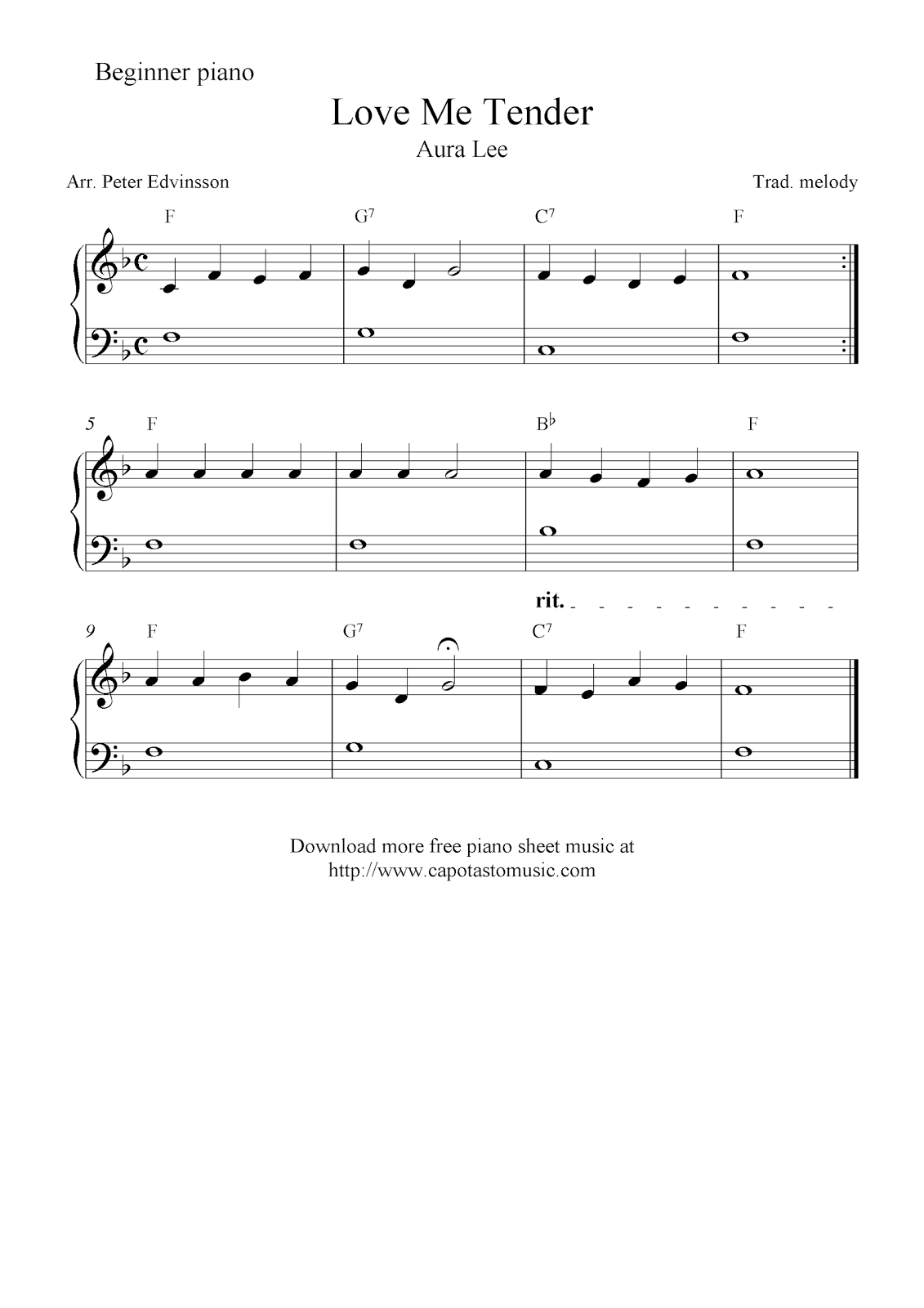 Easy Sheet Music For Beginners Free Easy Piano Sheet Music For Beginners Love Me Tender Aura Lee 