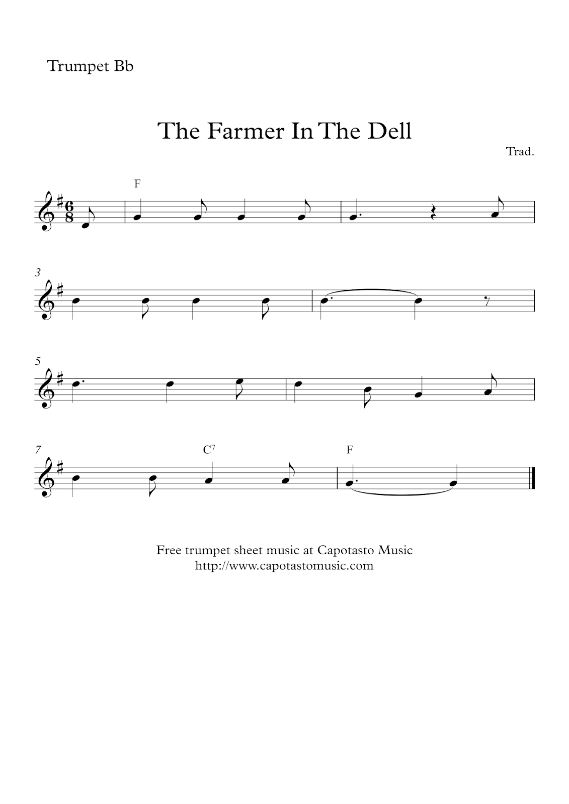 Easy Sheet Music For Beginners Free Easy Trumpet Sheet Music The Farmer In The Dell