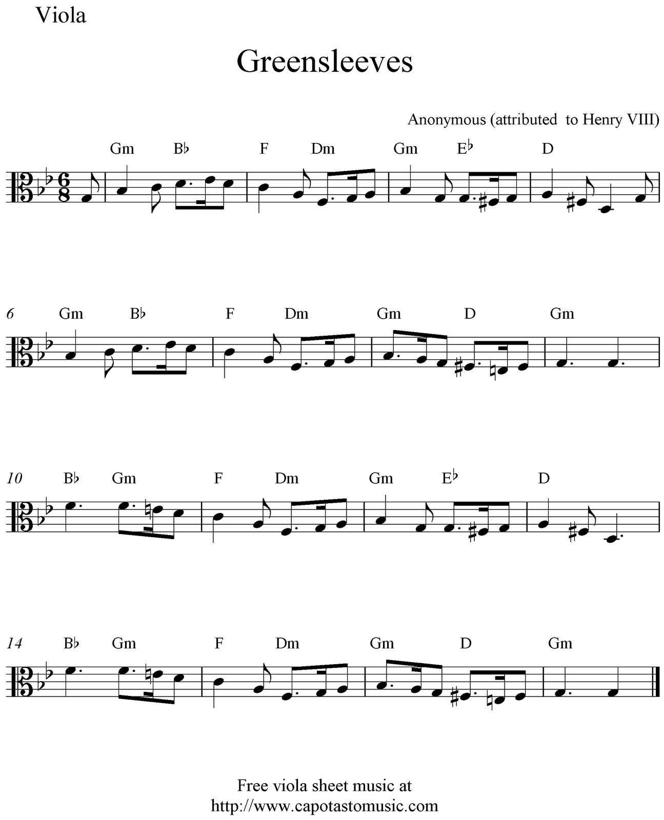 Easy Sheet Music For Beginners Free Viola Sheet Music Greensleeves