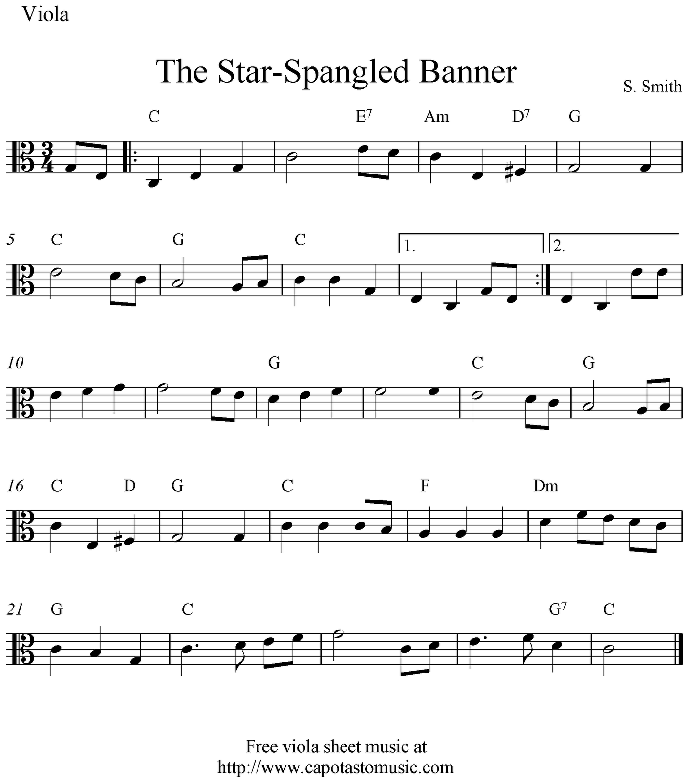 Easy Sheet Music For Beginners Free Viola Sheet Music The Star Spangled Banner