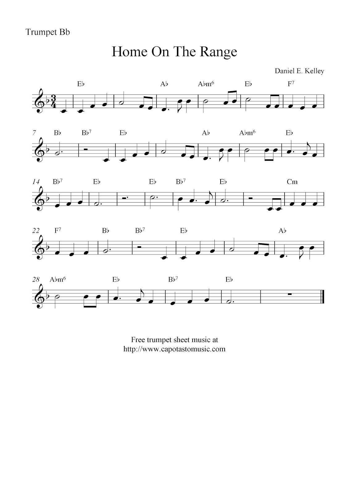 Easy Sheet Music For Beginners Home On The Range Free Trumpet Sheet Music Notes