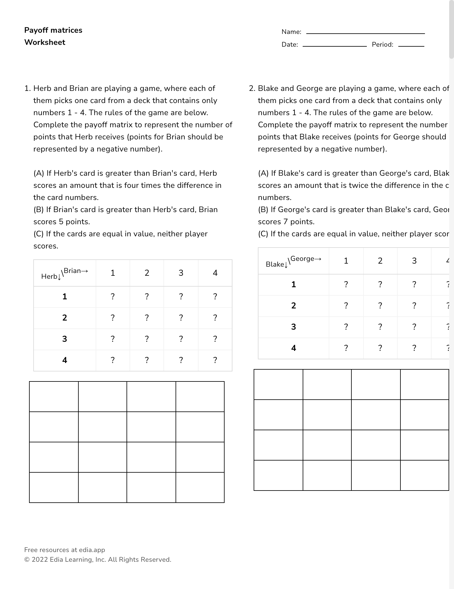 Printable Matrices Worksheet
