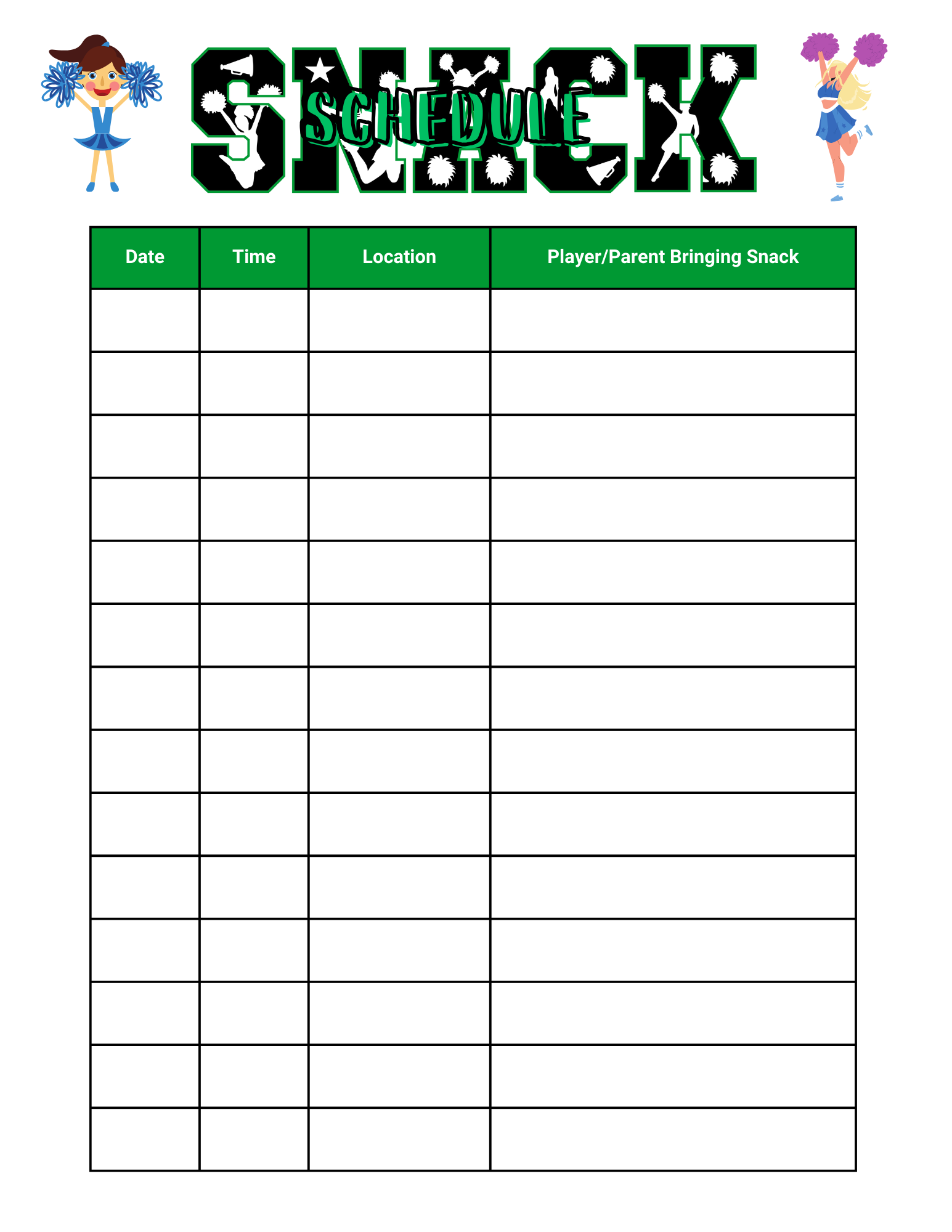 Editable Cheer Snack Sign Up Sheet Printable Instant Download 