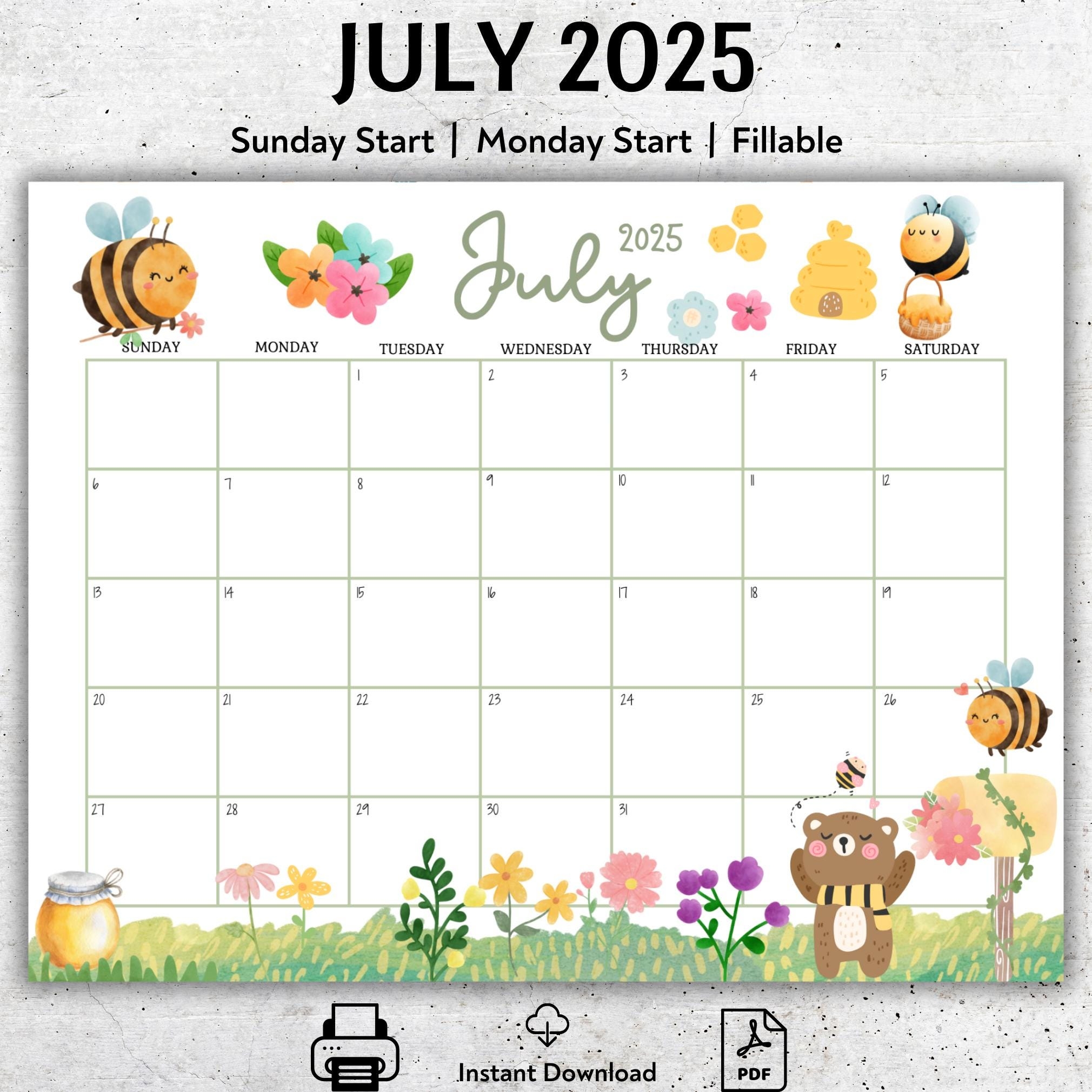 July 2025 Calendar Cute