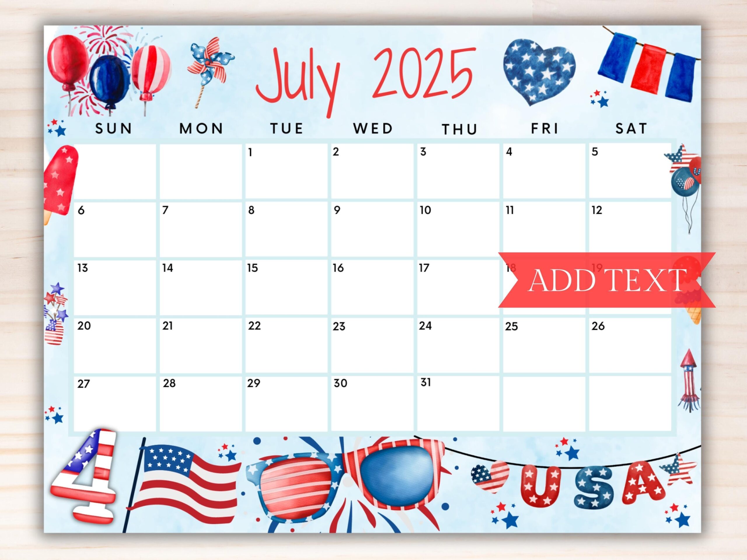 EDITABLE July 2025 Summer Calendar Printable Classroom Calendar Fourth Of July Calendar Monthly Calendar July Planner Summer Etsy