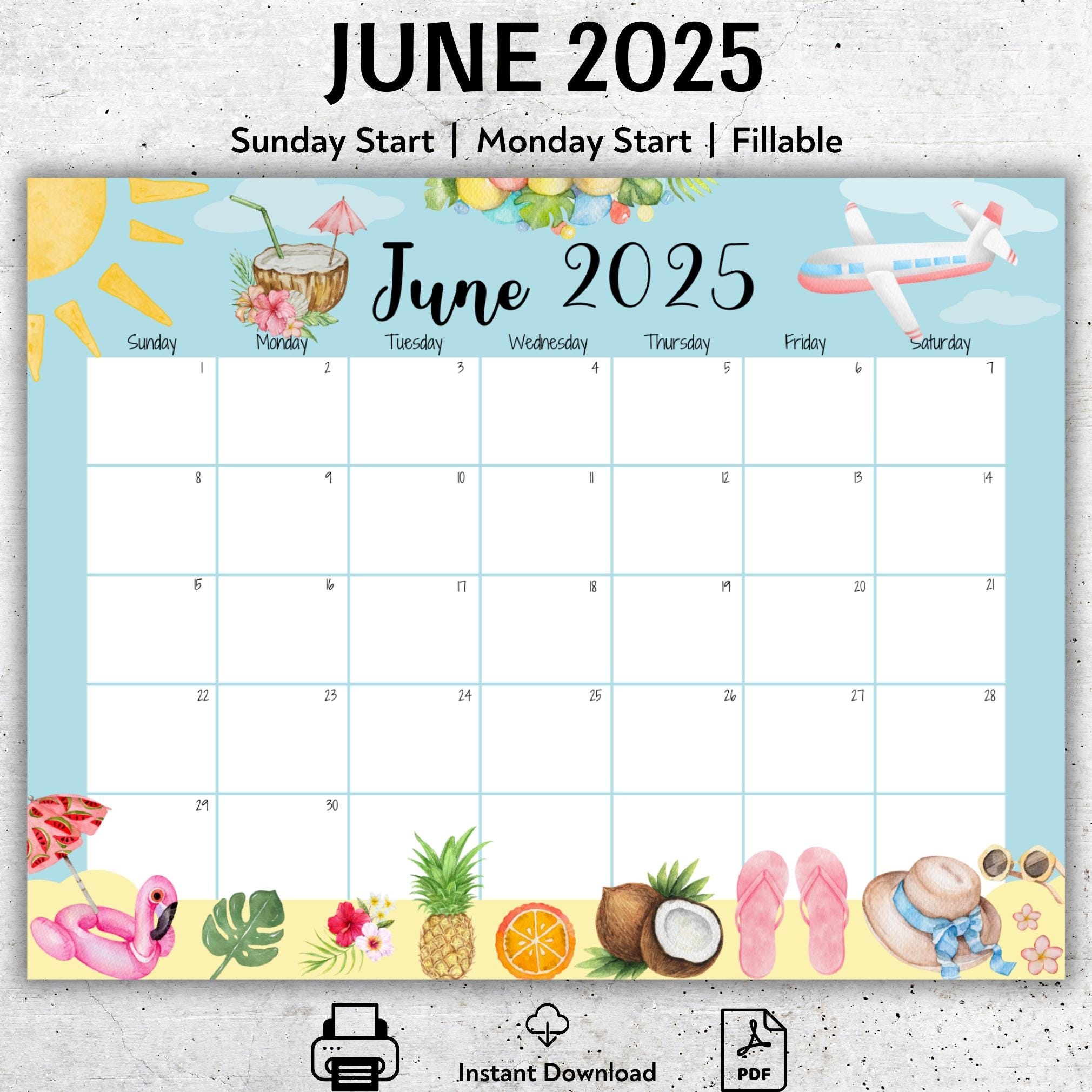 EDITABLE June 2025 Calendar 2025 Summer Calendar Fillable June Calendar Sweet Fruits Printable 2025 June Planner Wonderful Summer Etsy