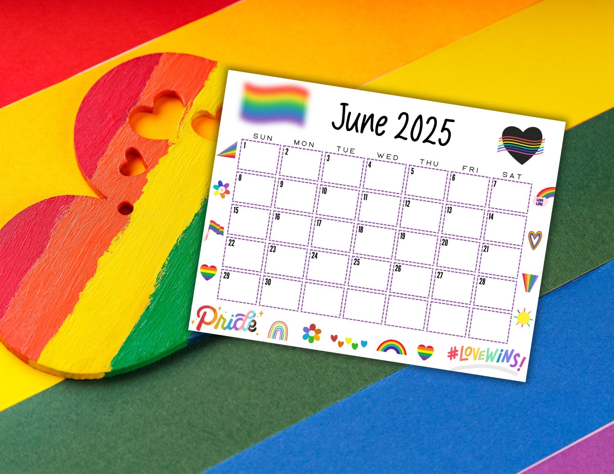 EDITABLE June 2025 Calendar LGBTQ Month Planner Printable Pride Month June Calendar Pride Calendar 2025 Wall Calendar Pride Month Etsy