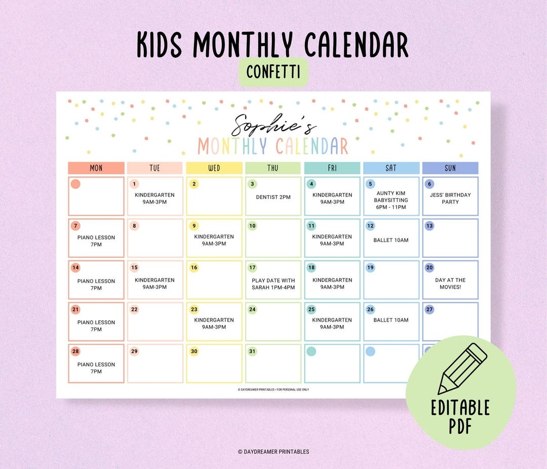 Activity Calendar Printable