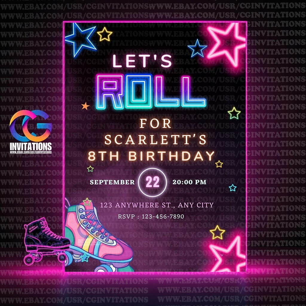 EDITABLE Let s Roll Birthday Party Invite Roller Skating Invitation Template