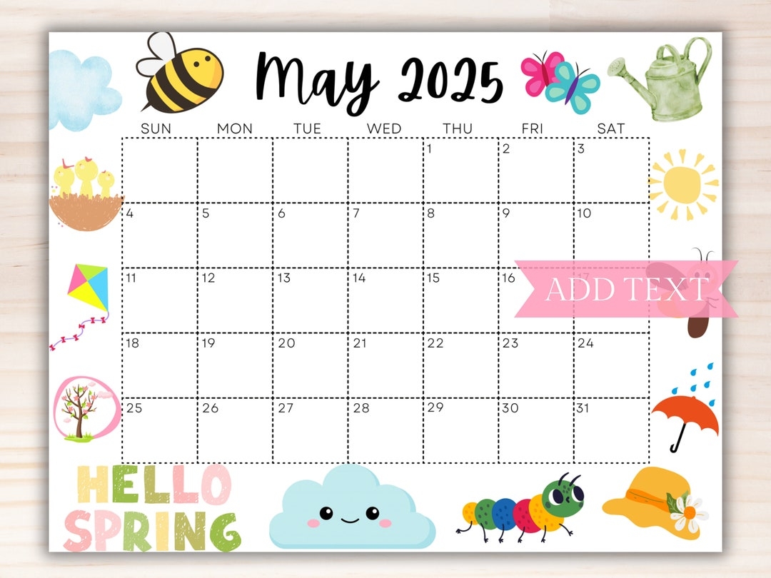 EDITABLE May 2025 Calendar Printable Calendar 2025 Cute Spring Calendar With Bees And Flower Monthly Calendar Family Calendar For School Etsy de