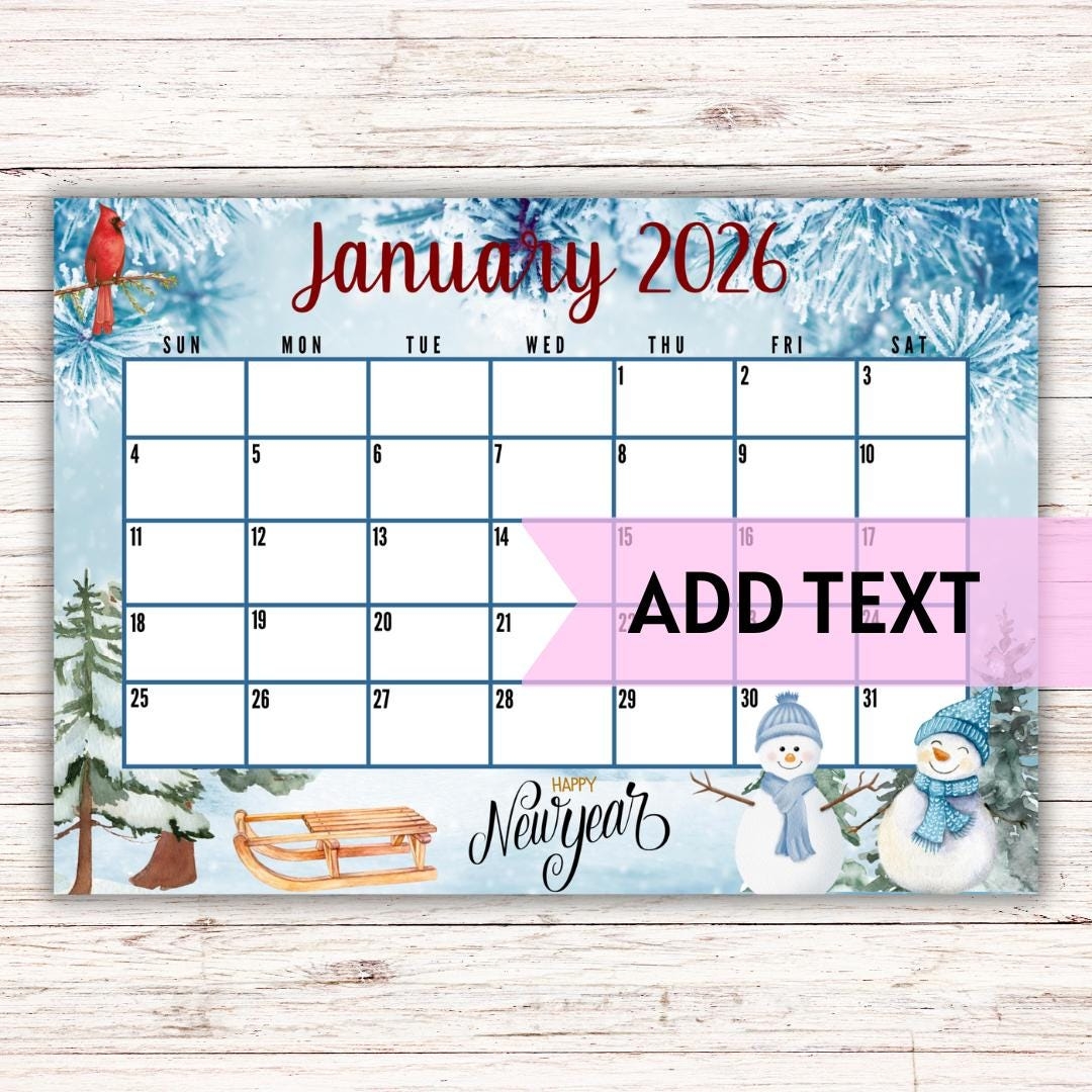 Printable Calendar Jan 2026