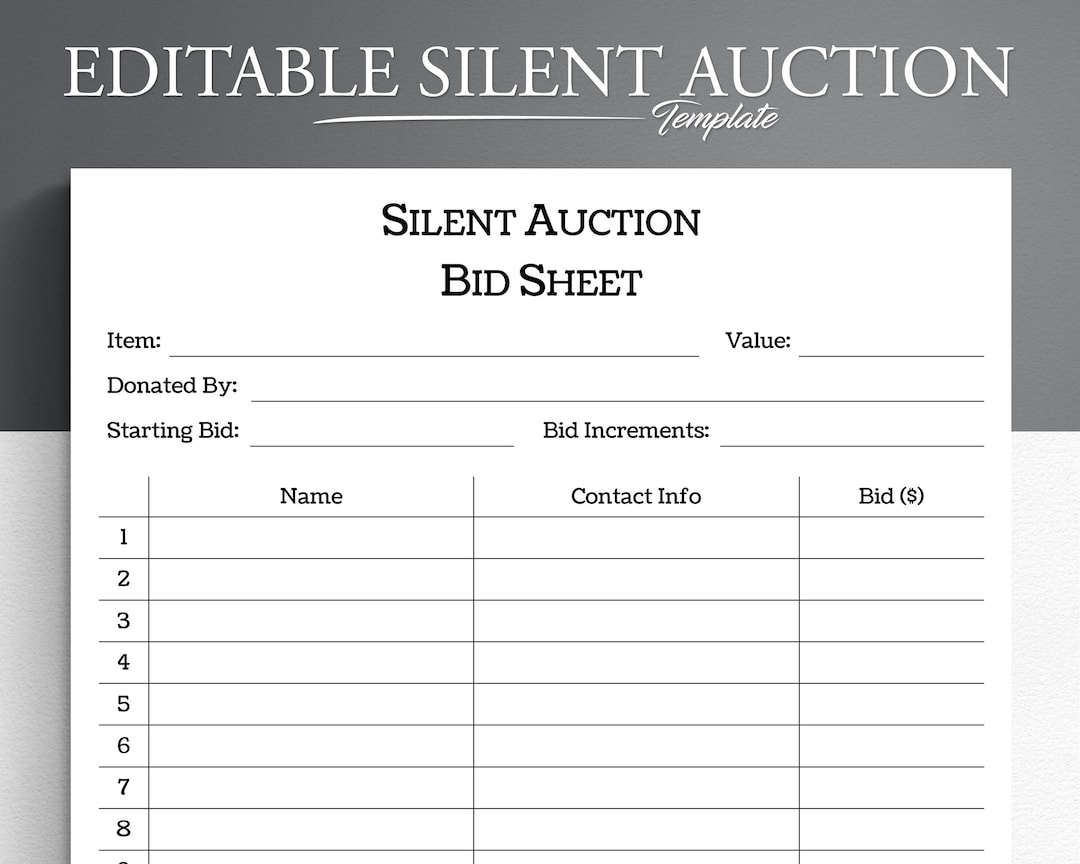 Editable Silent Auction Bid Sheet Template PDF Word Google Docs Etsy
