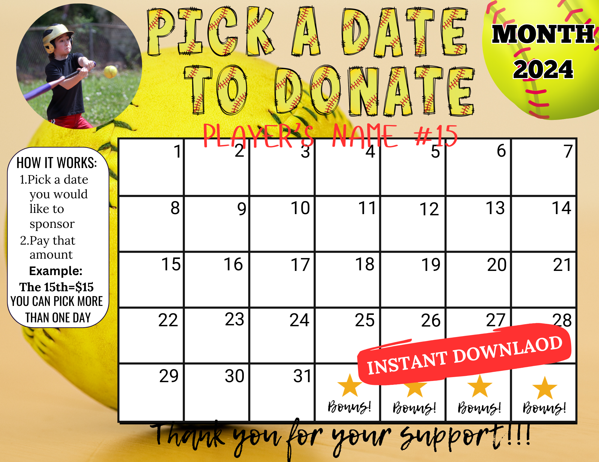 Printable Fundraiser Calendar